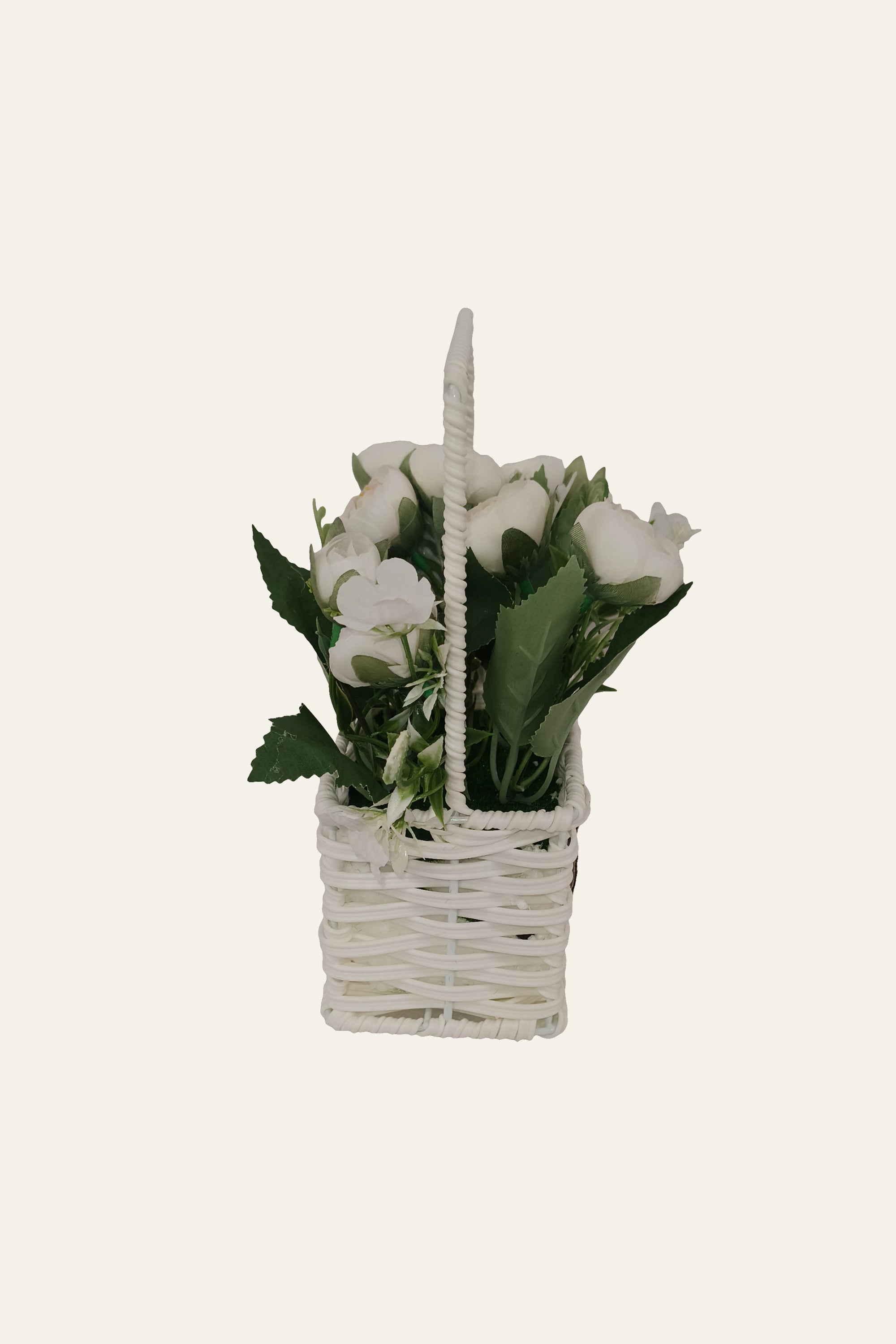 Classic Creamy White Rose Mini Flower Basket