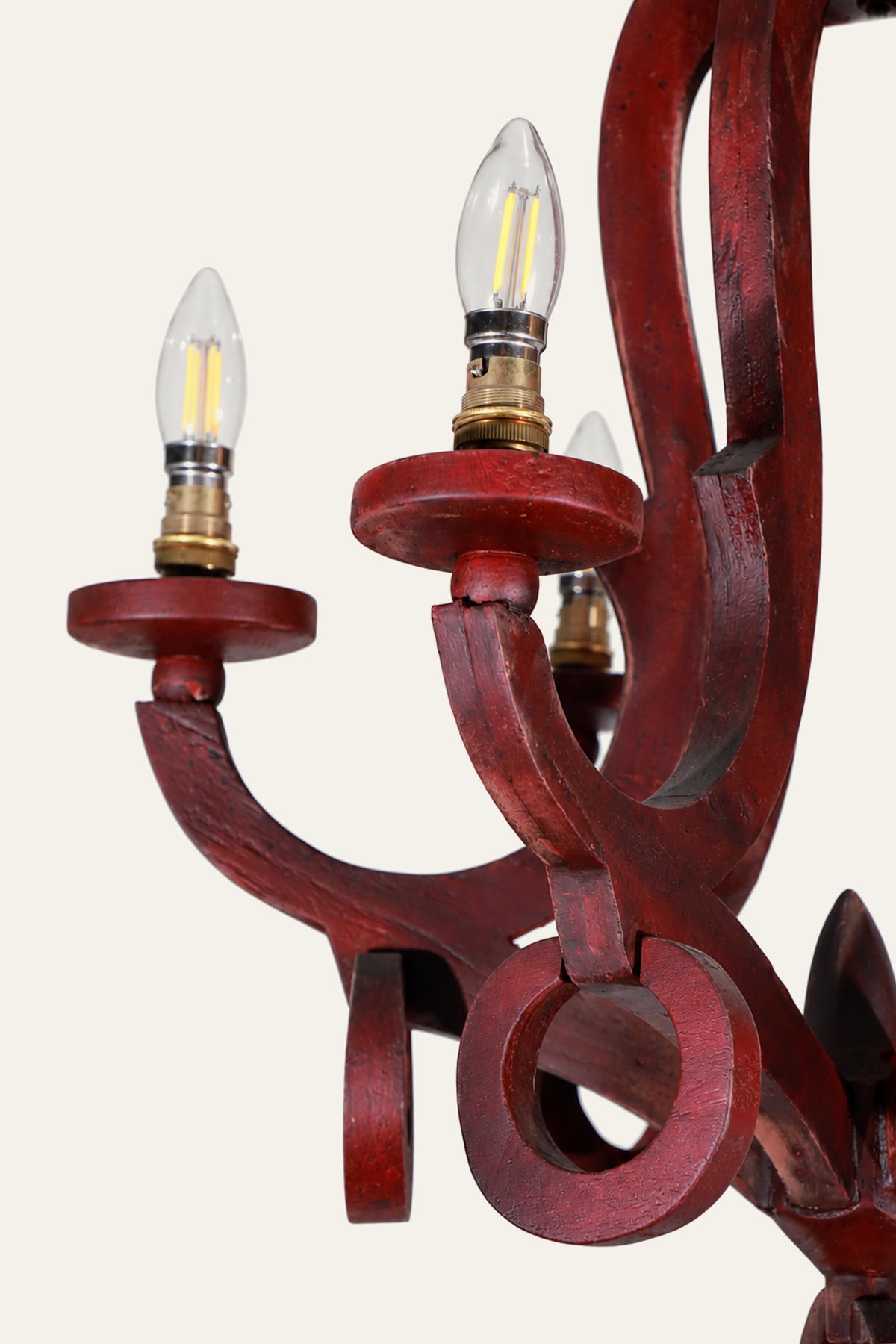 Red Wooden 6-Light Chandelier for Living Areas