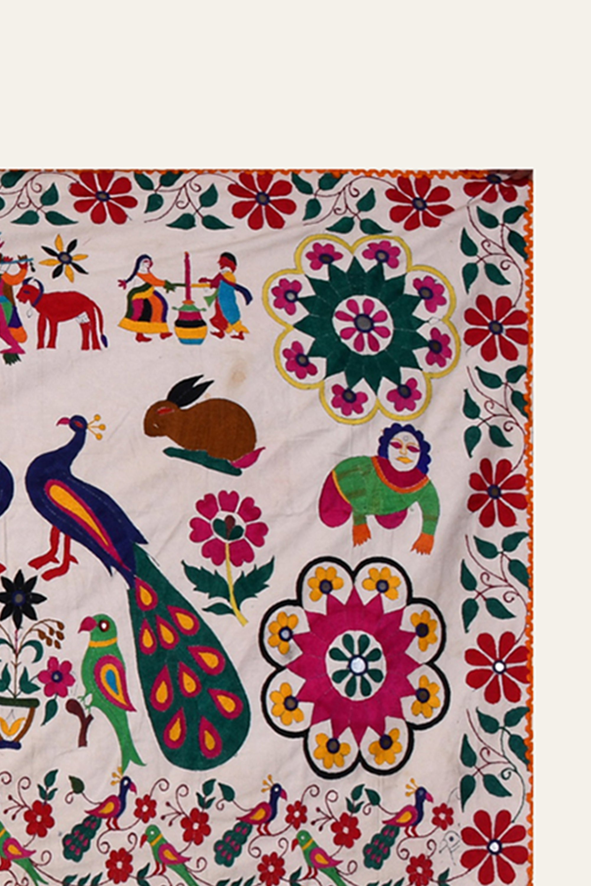 Silk Embroidered Folk Procession Textile Wall Panel