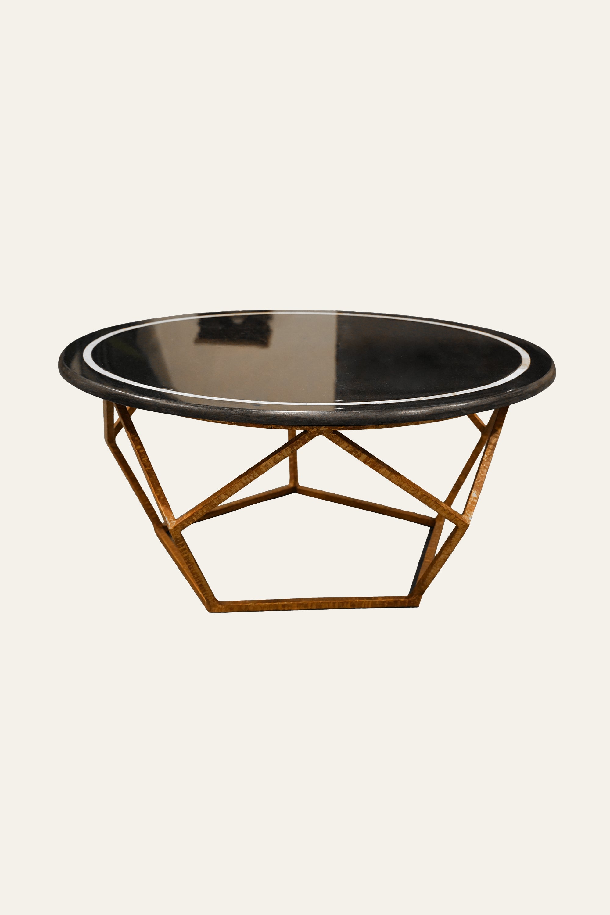 Black Marble Coffee Table with Metal Base for Living Room