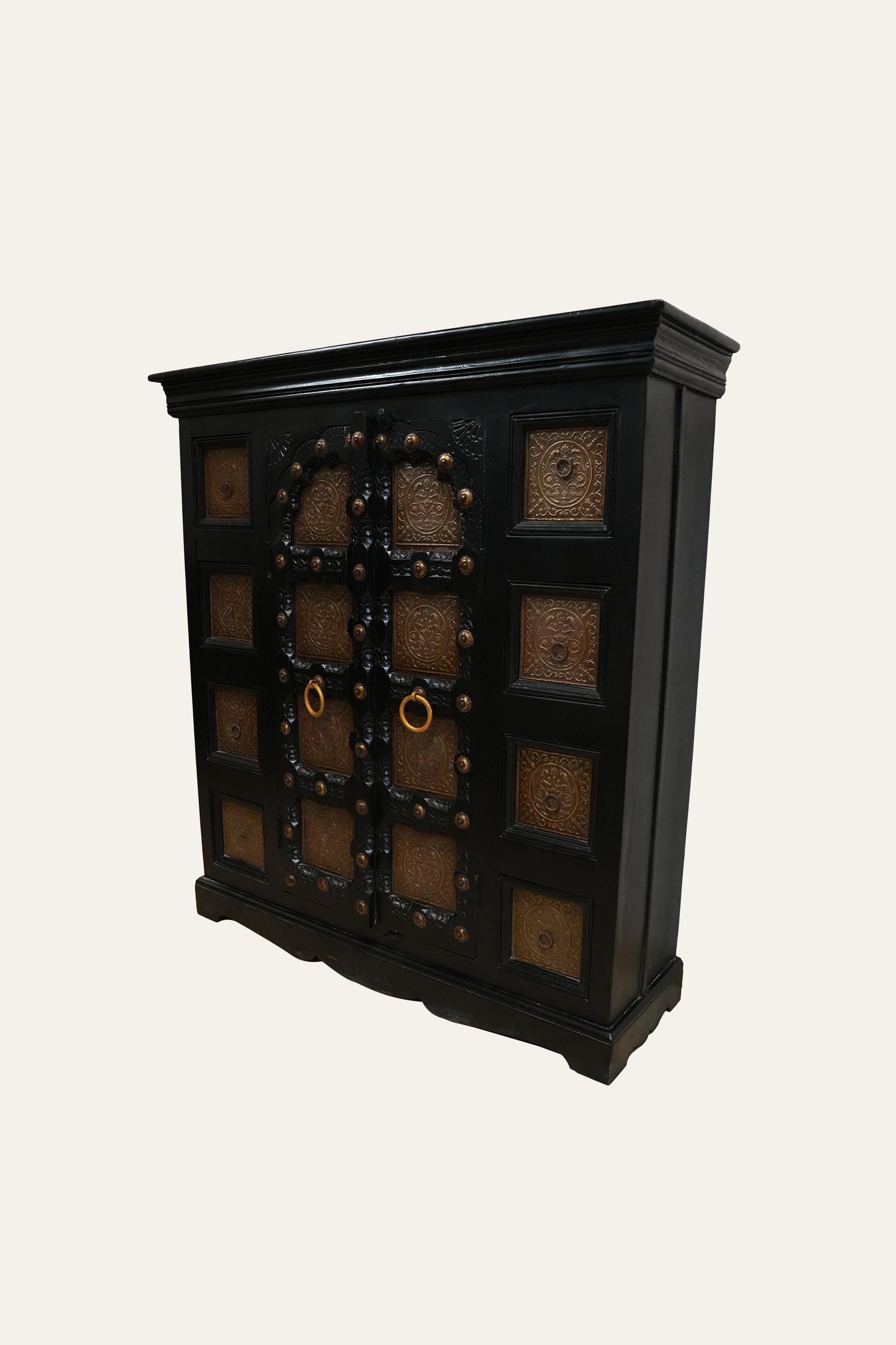 Rajasthani Style Wooden Cabinet with Embossed Metal Panels