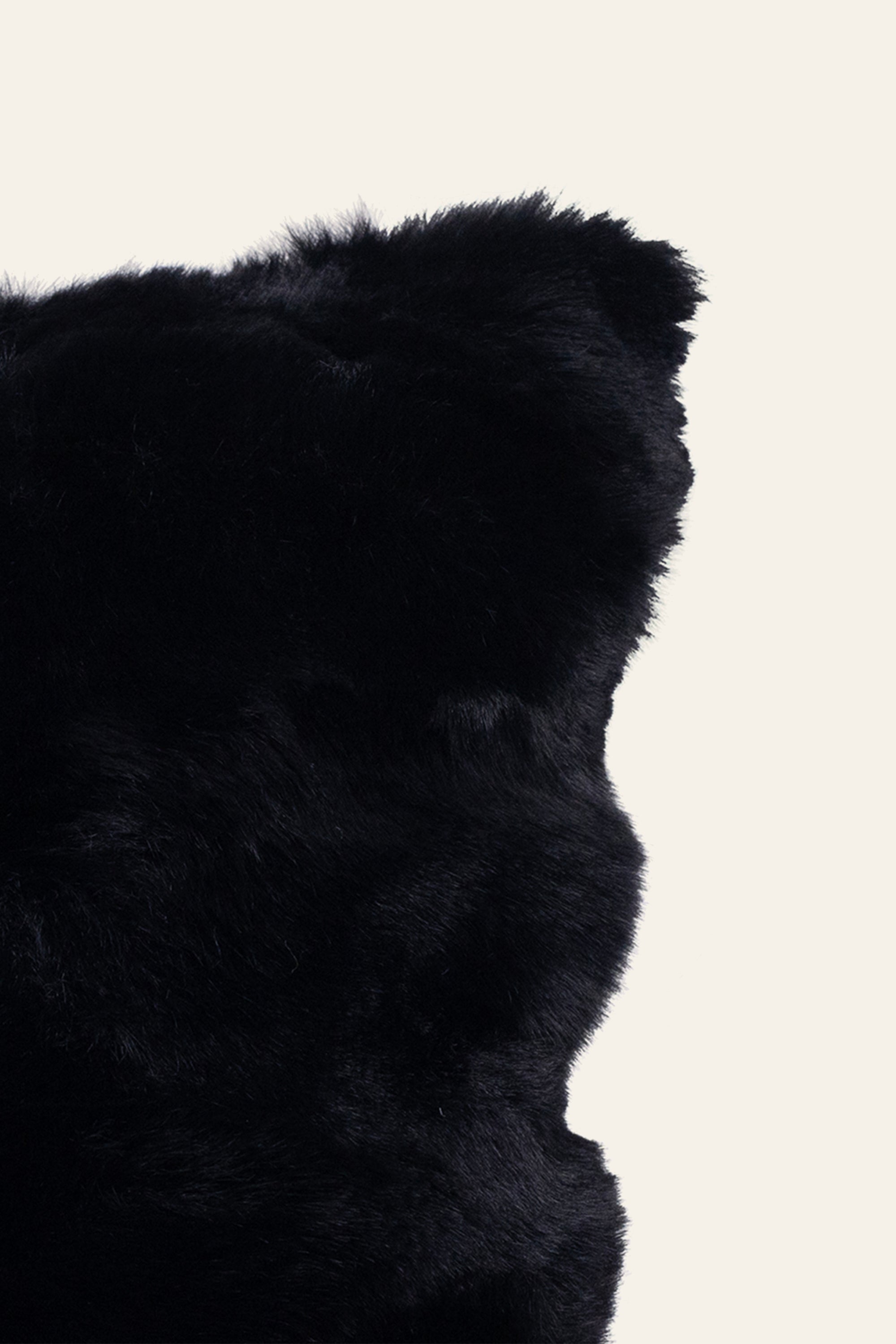 Black Fur Cushion for Wooden Sofa