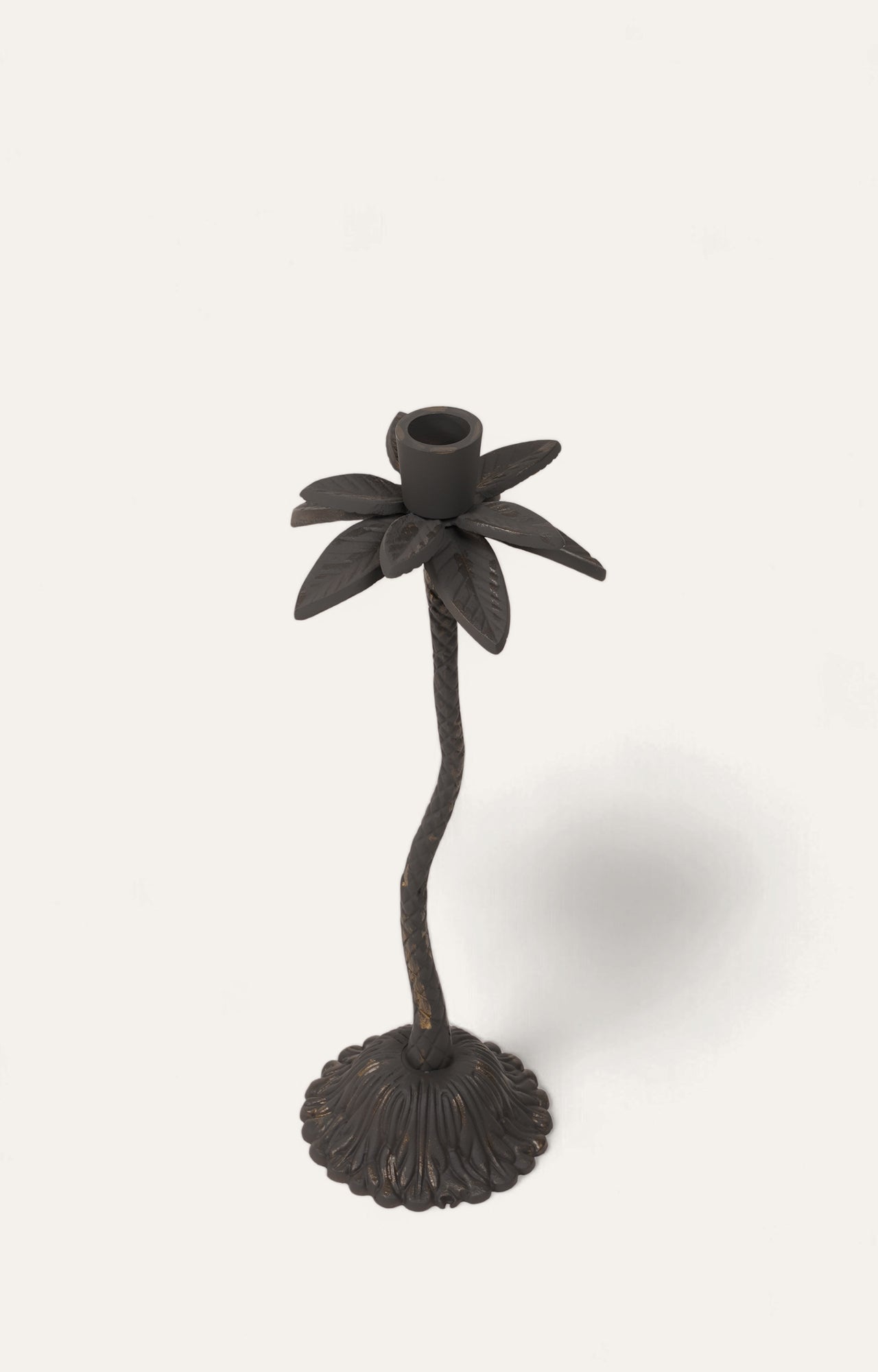 Antique Bronze Palm Tree Candle Holder-Black