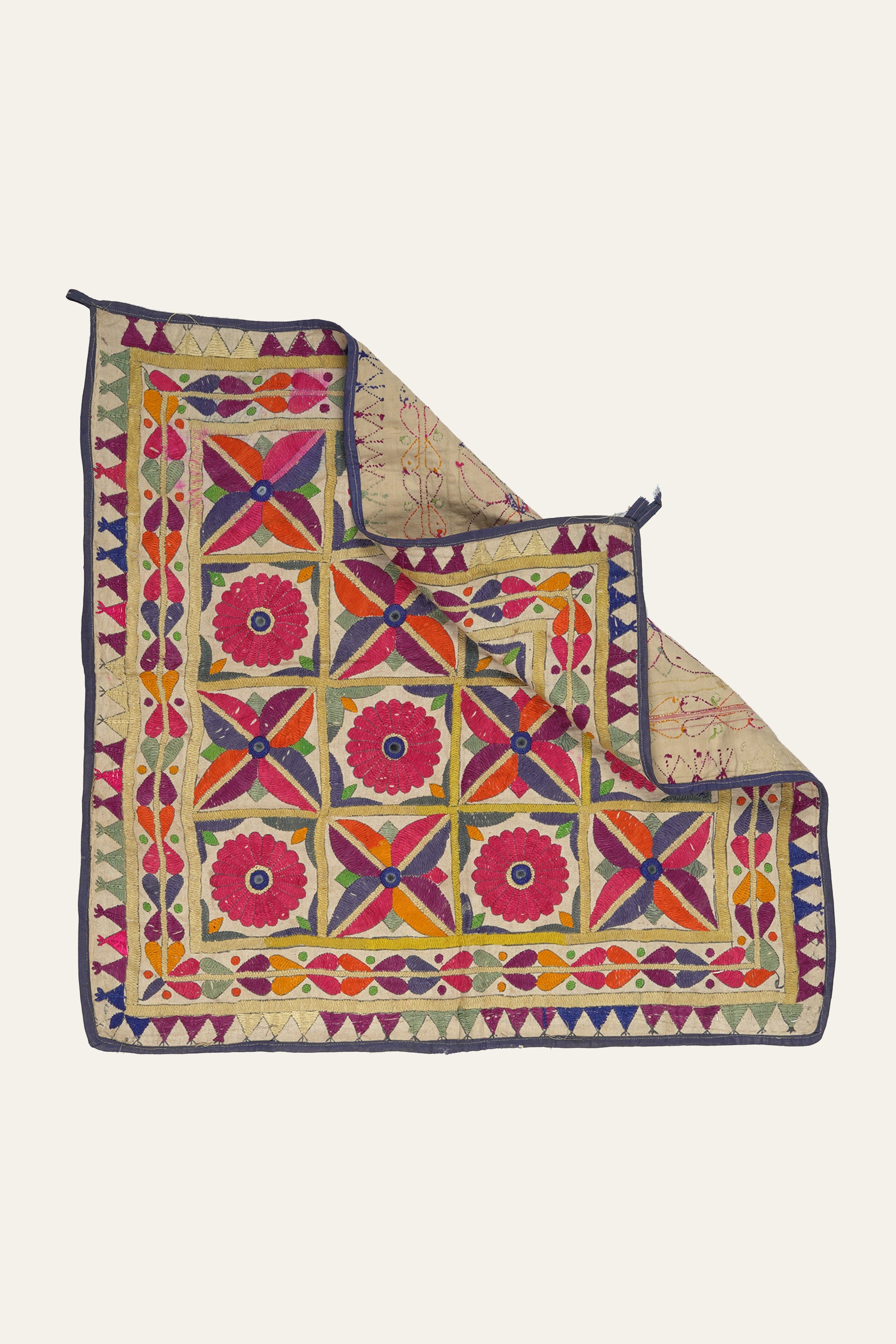 Geometric Patchwork Gujarati Embroidery Textile Wall Hanging