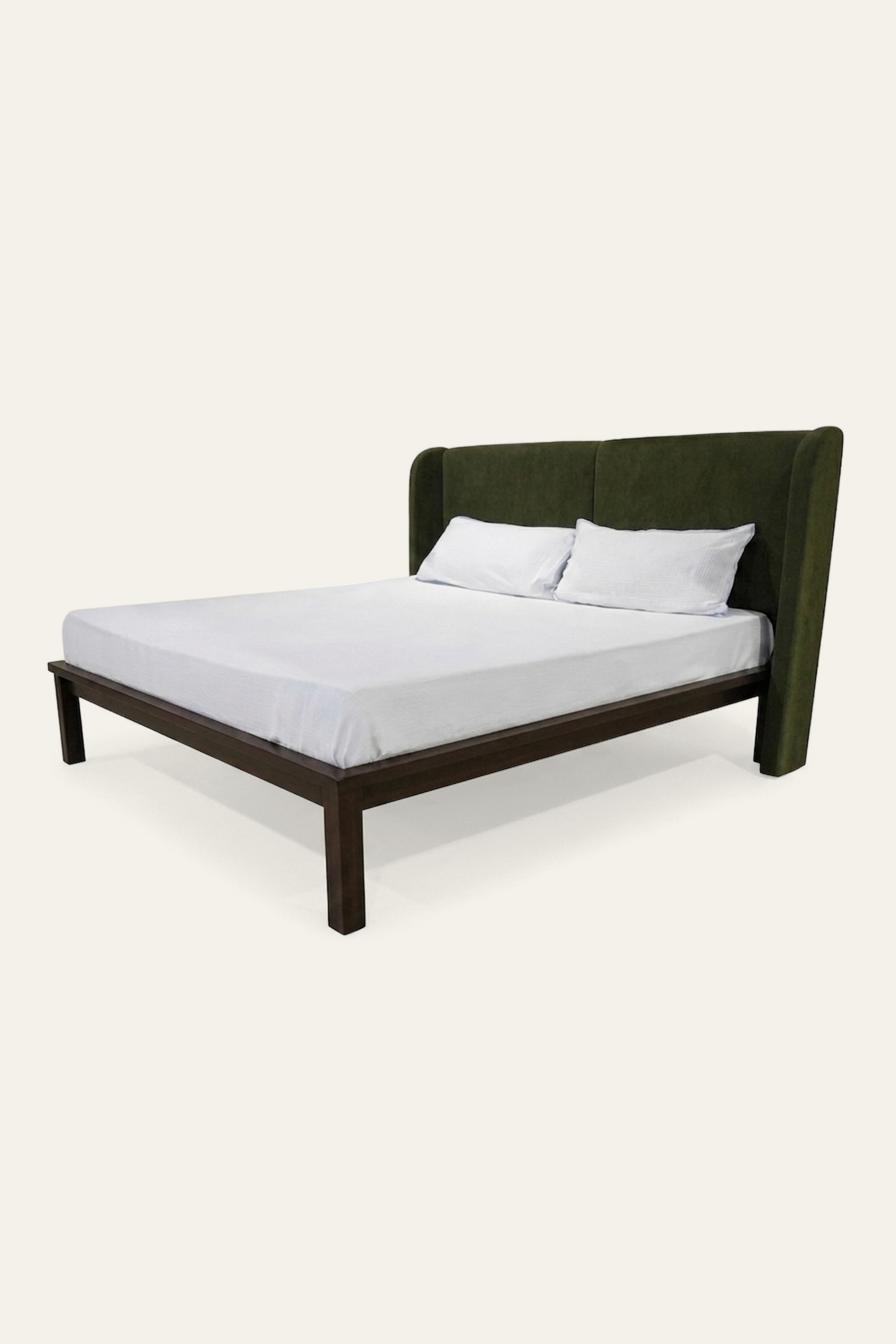 Forest Green Wingback Platform Bed with Dark Wood Frame