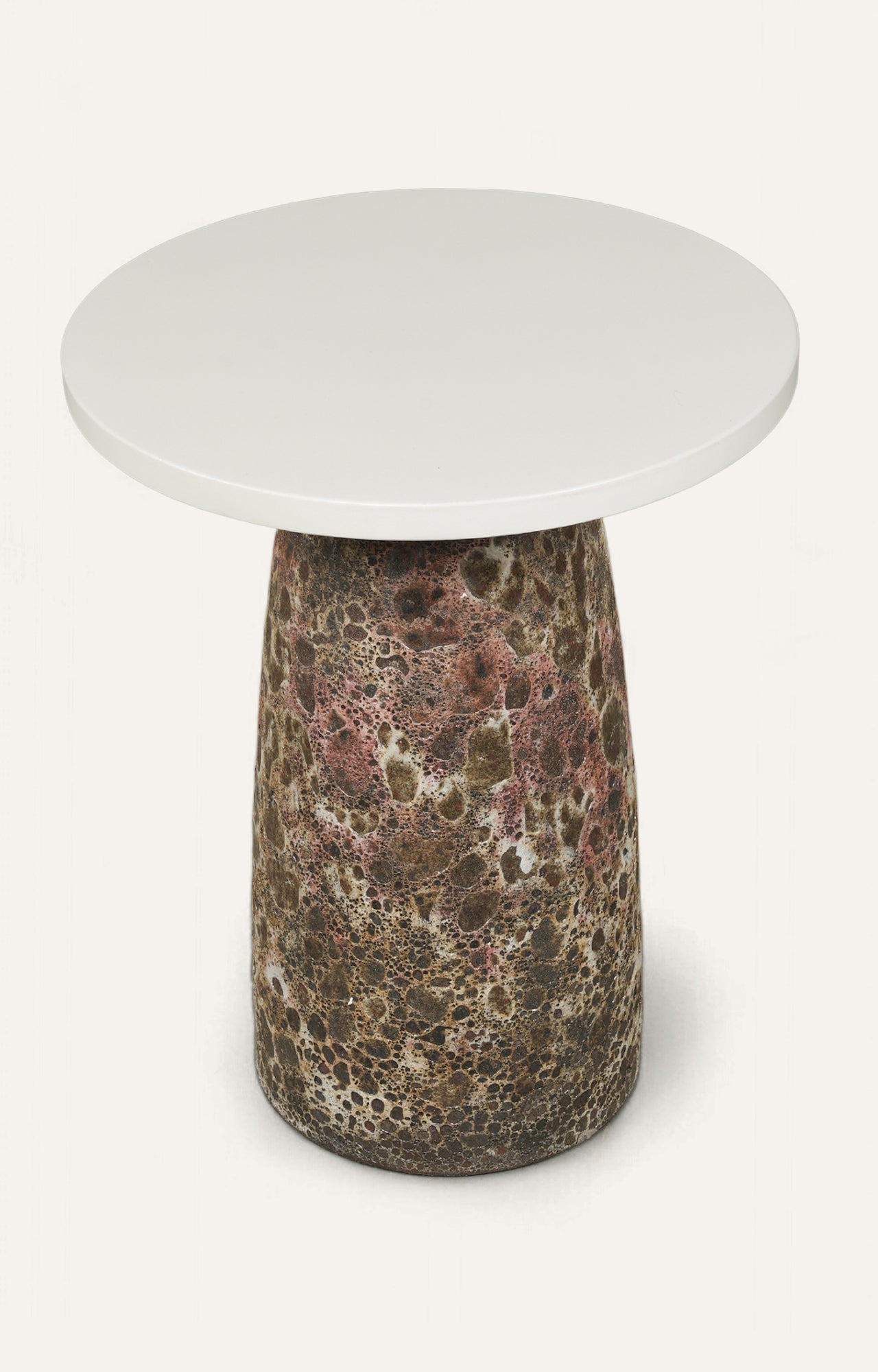 White Top Pedestal Accent Table with Textured Base
