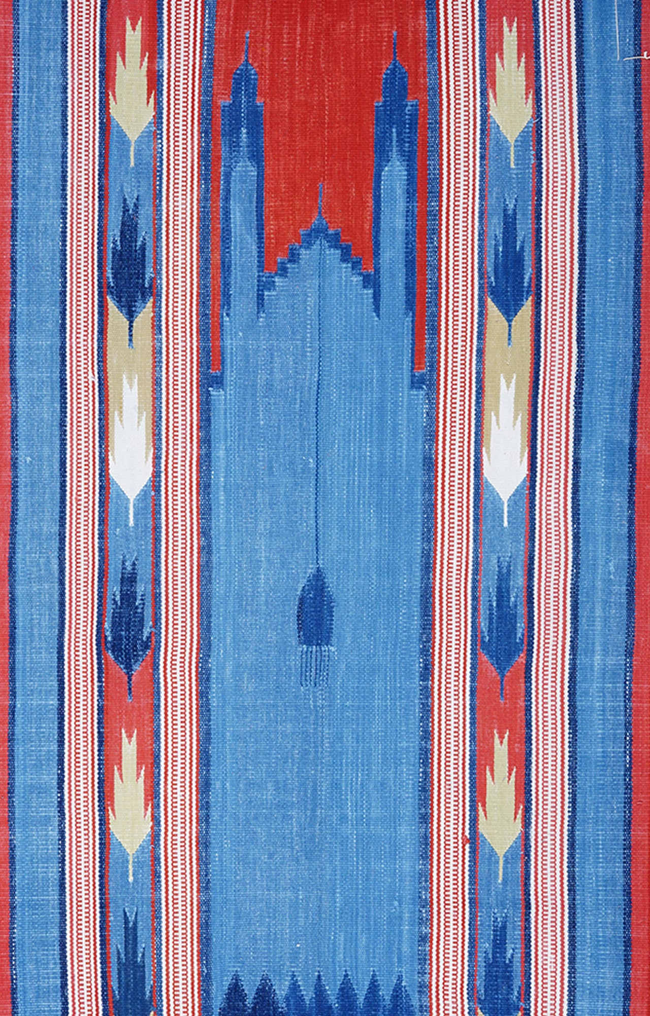 48 x 27 Inches Handwoven Cotton Prayer Rug (Blue And Red)