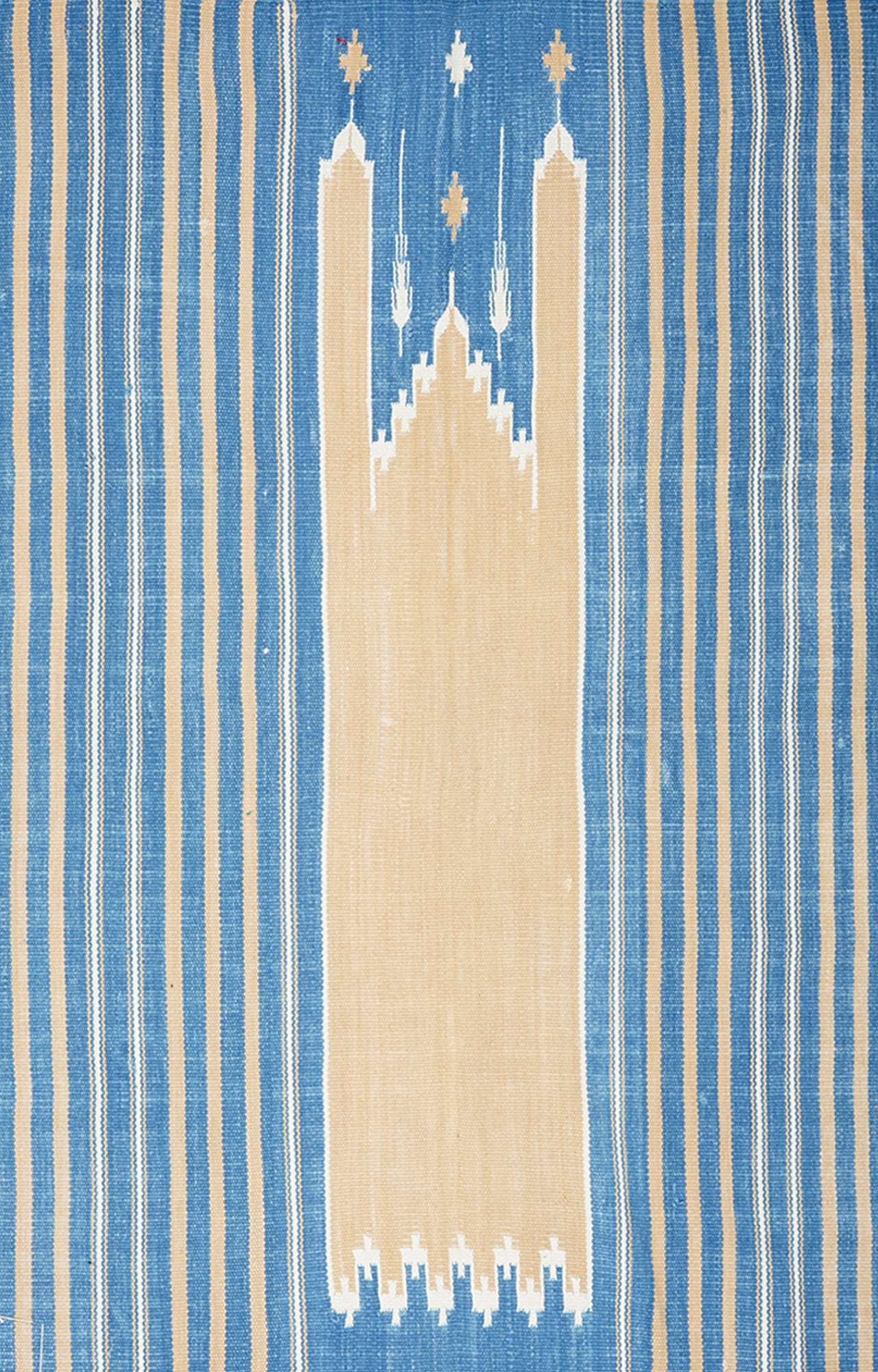 39 x 27 Inches Handwoven Cotton Prayer Rug (Blue And Beige)