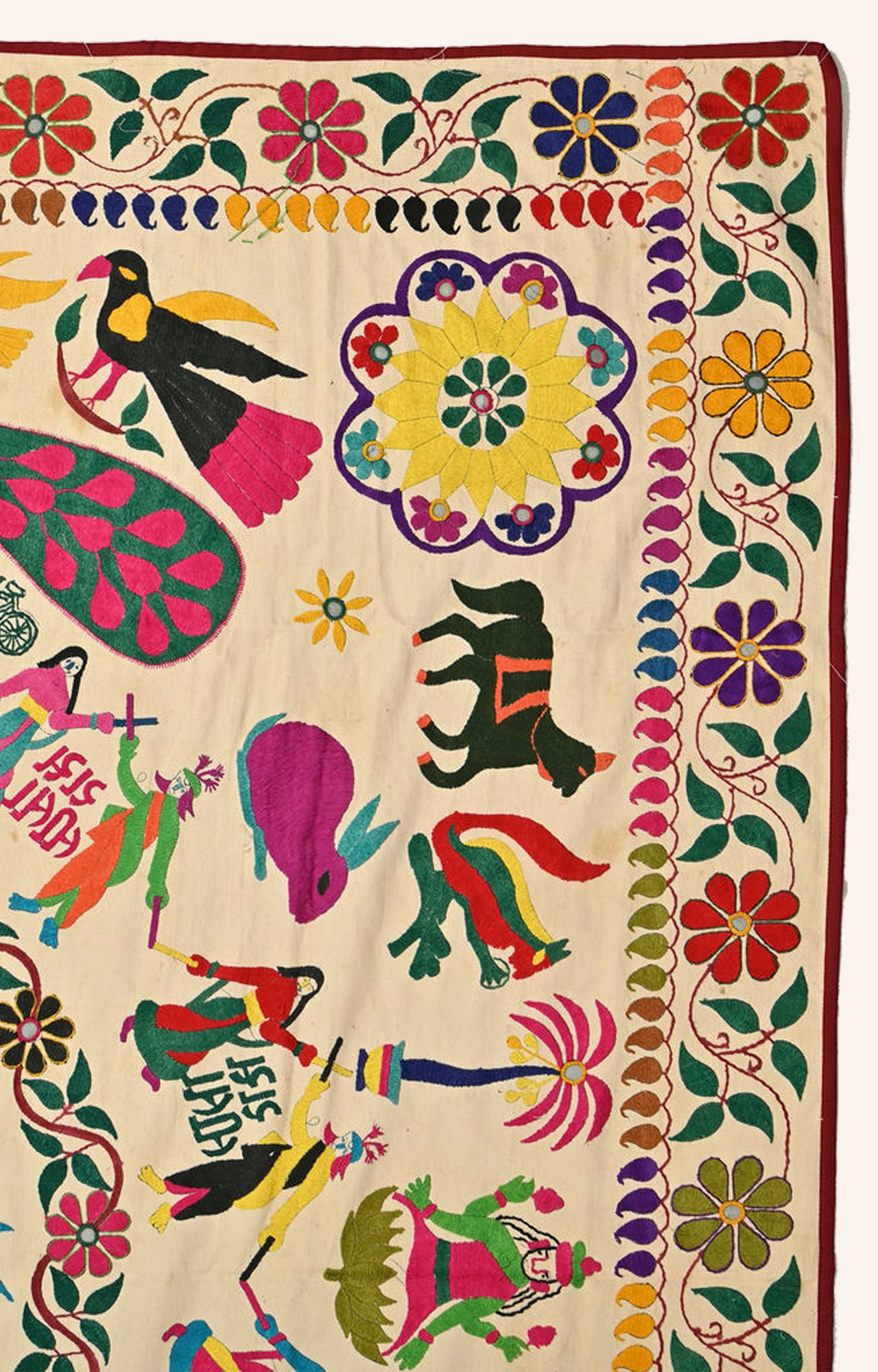 Celebration of Raas Garba and peacock Kutch Embroidery Wall hanging