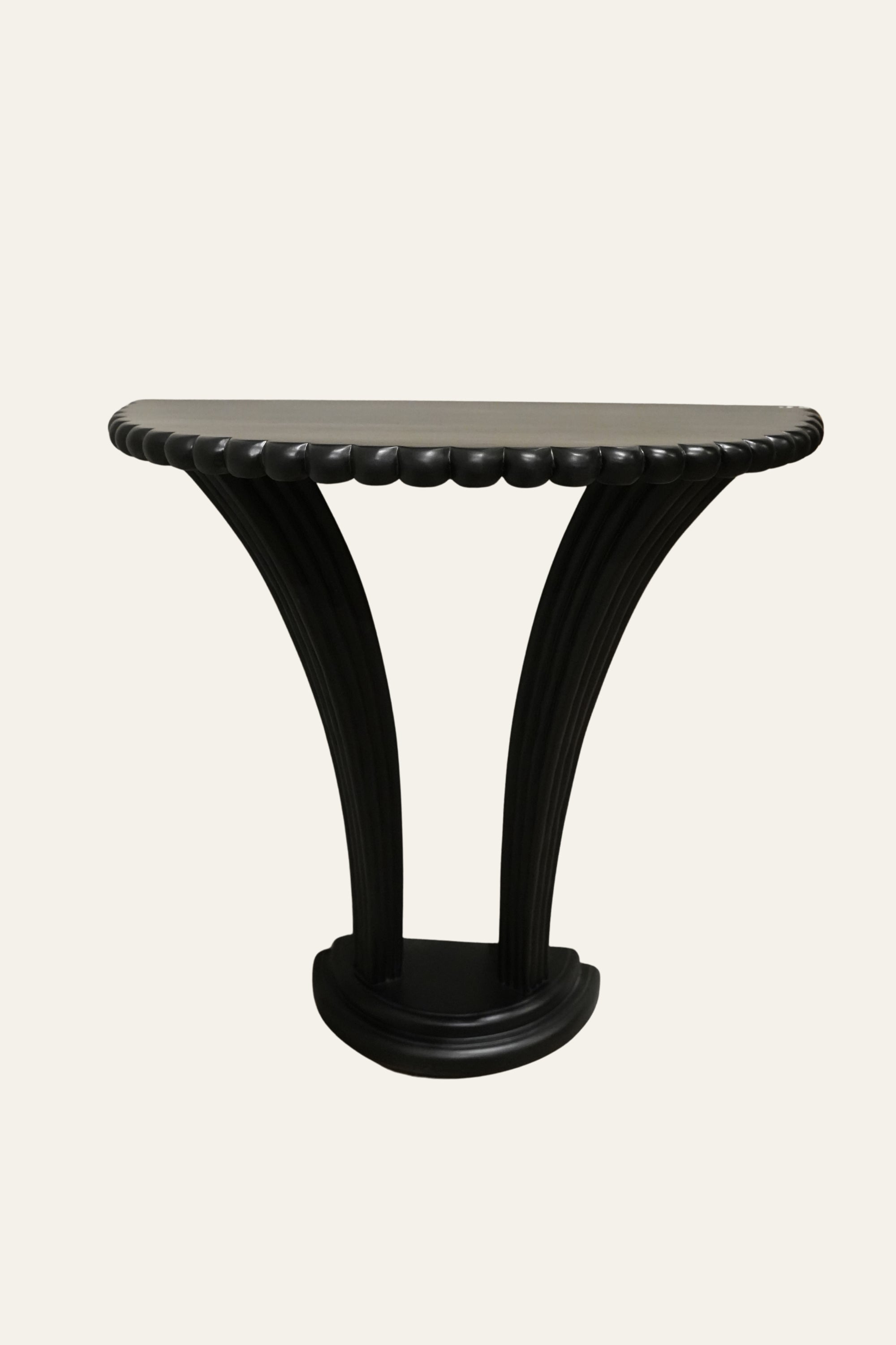 Black Half Round Wall Console Table with Sculpted Base