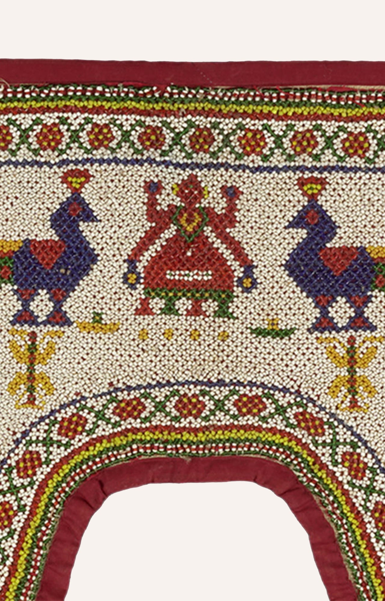 Peacock Design Vintage Pearl Beads Hand Embroidered Indian Multicolor Wall Hanging