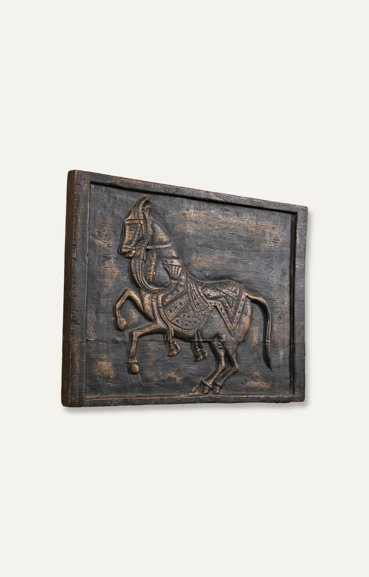 Carved Wooden Panel of Horse in Motion