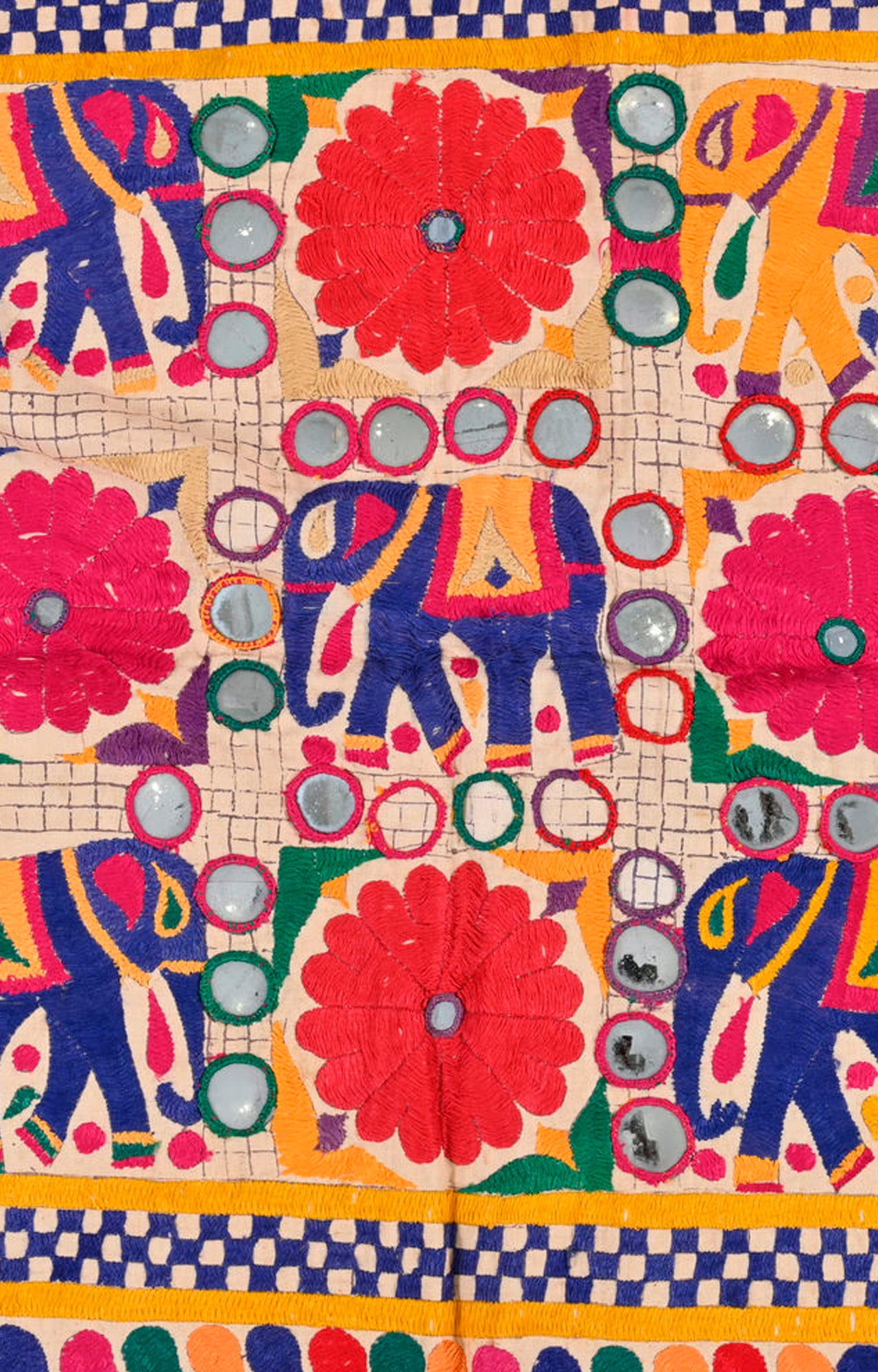 Embroidered Textile Wall Hanging with Central Elephant Motif