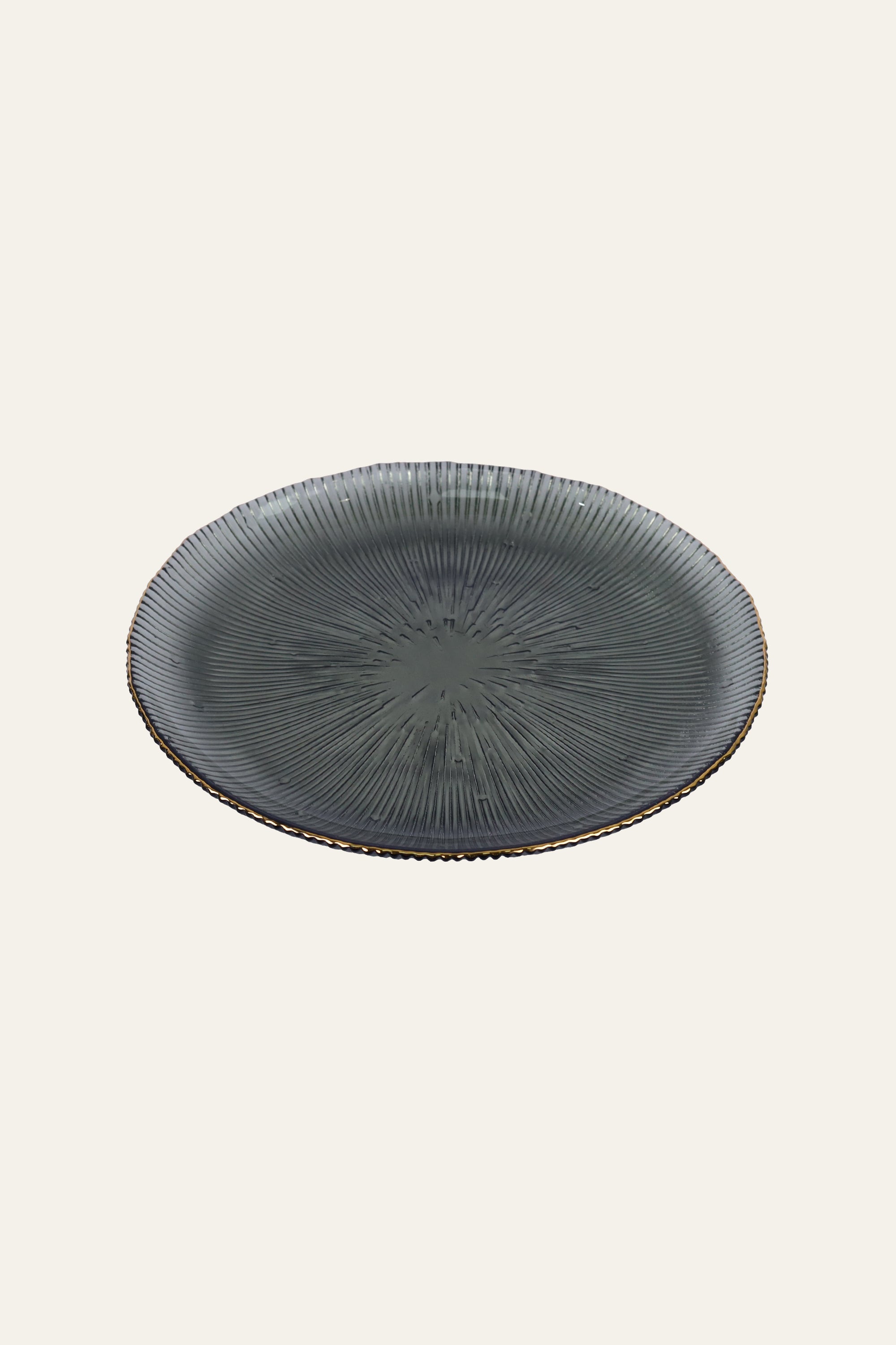 Smokey Grey Sunburst Ribbed Glass Dinner Plate