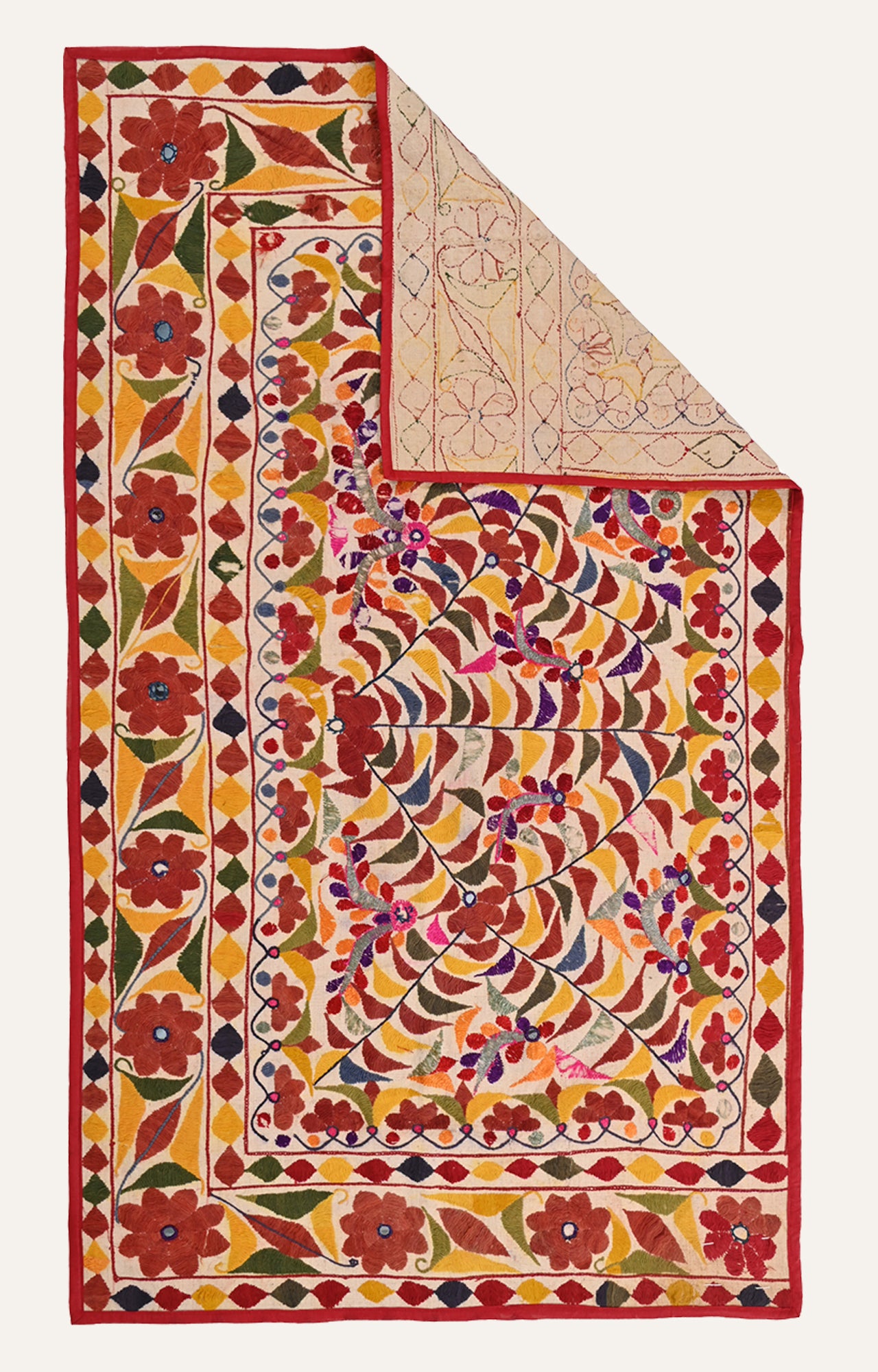 Central Asian Suzani with Floral Embroidery in vibrant colours