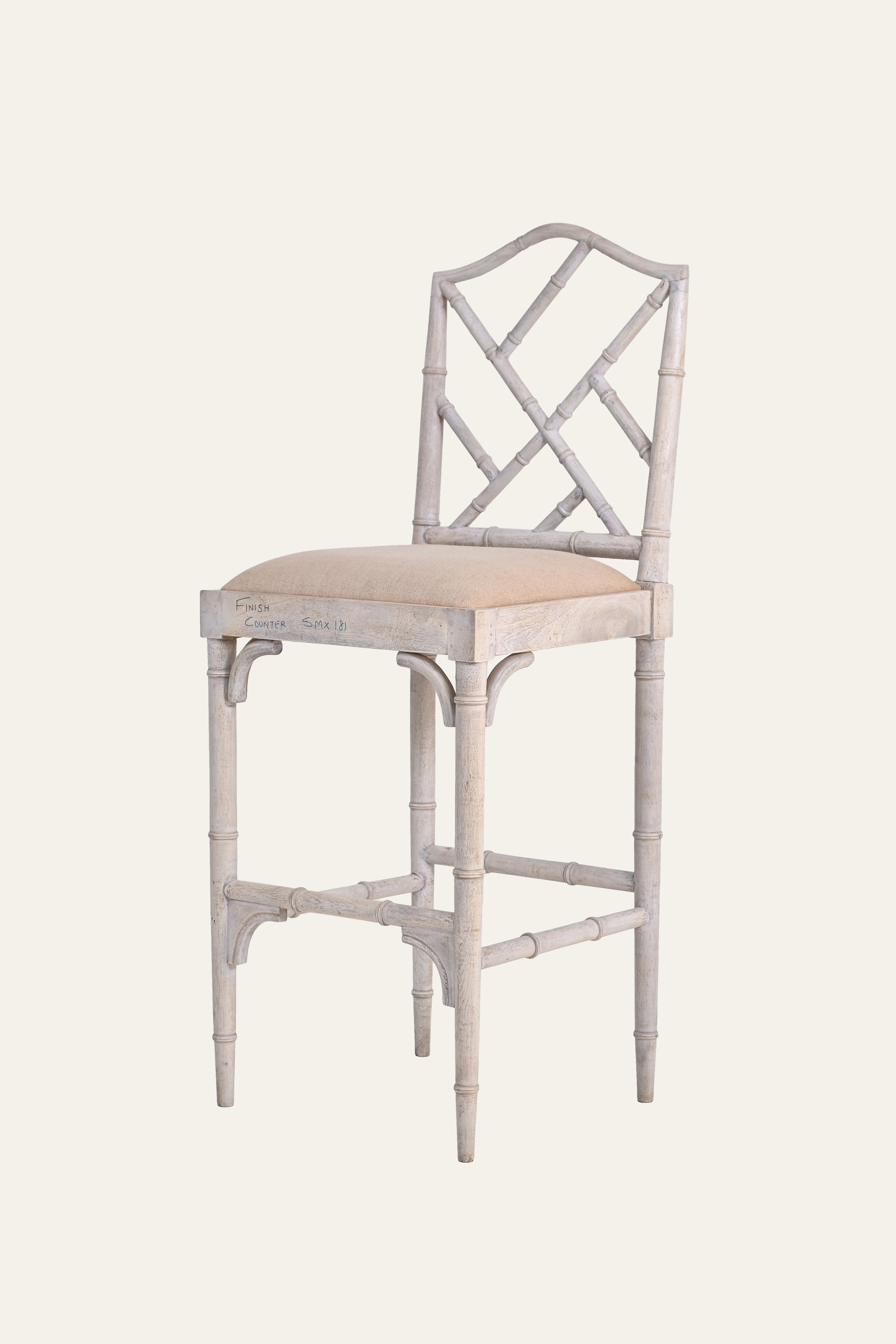 Bamboo Style Wood Bar Chair with Boucle Upholstery