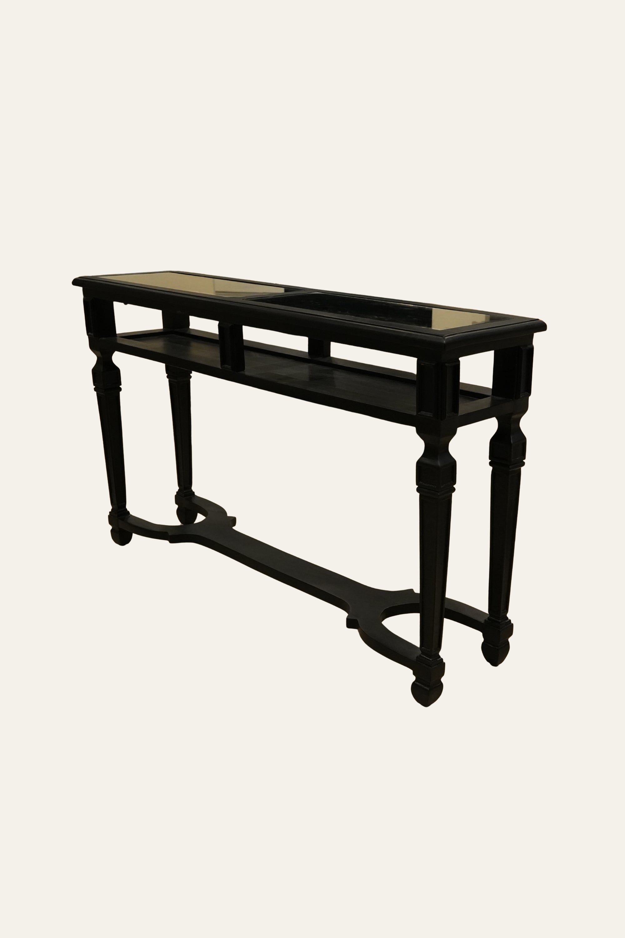 Black Two-Tier Console Table with Glass Top