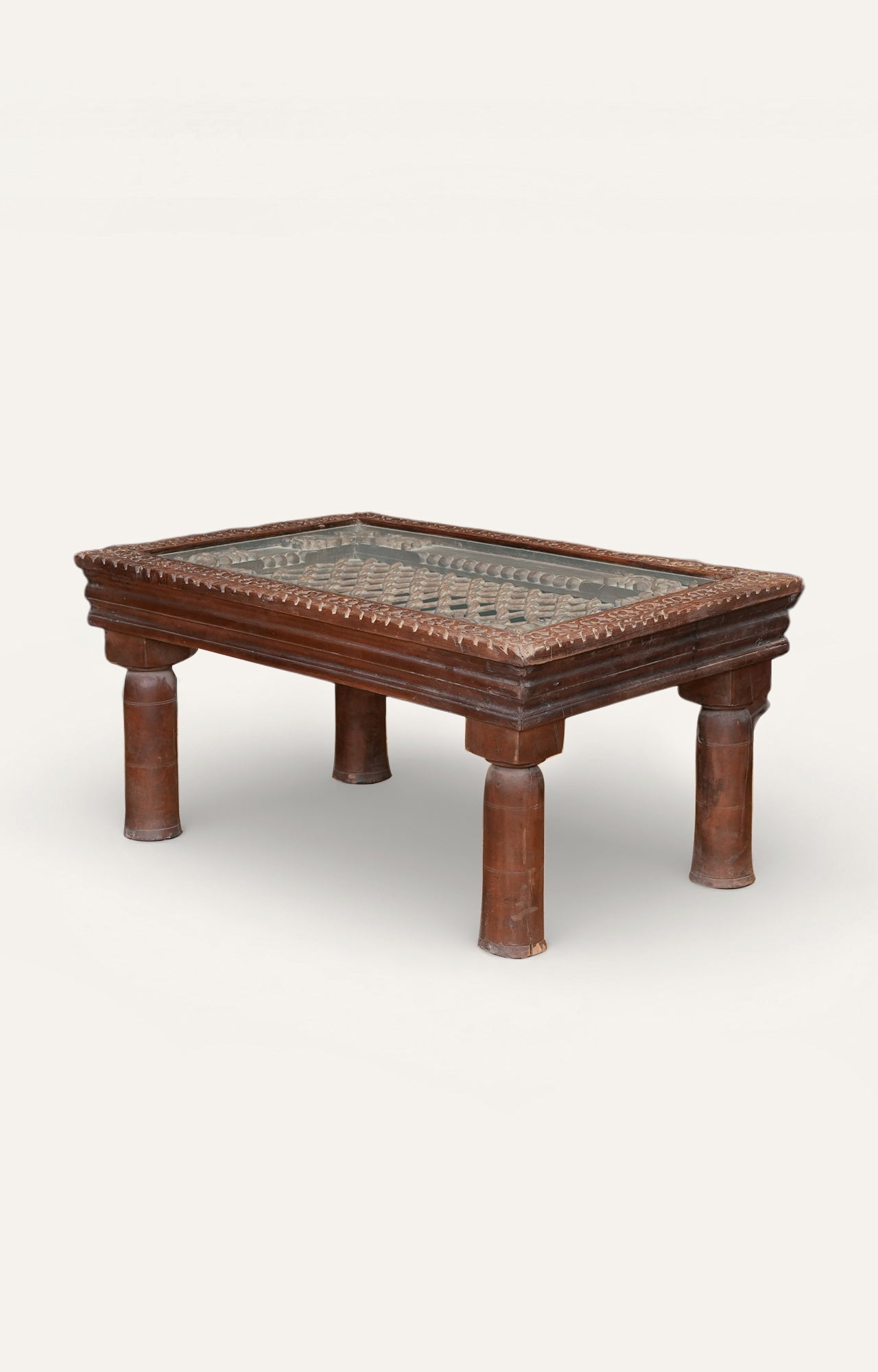 Vintage Hand-Carved Wooden Coffee Table