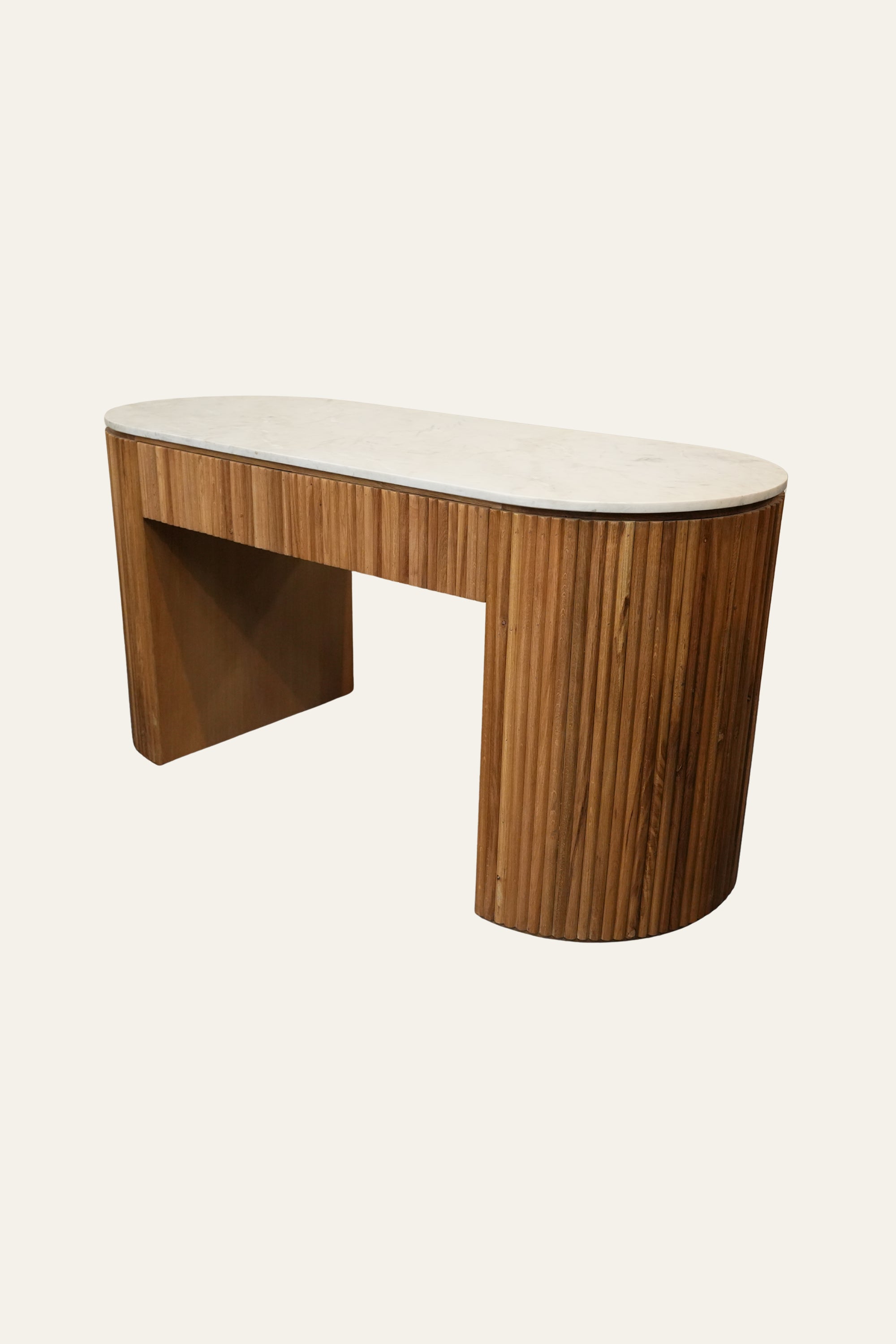 Curved Oak and Marble Console Table