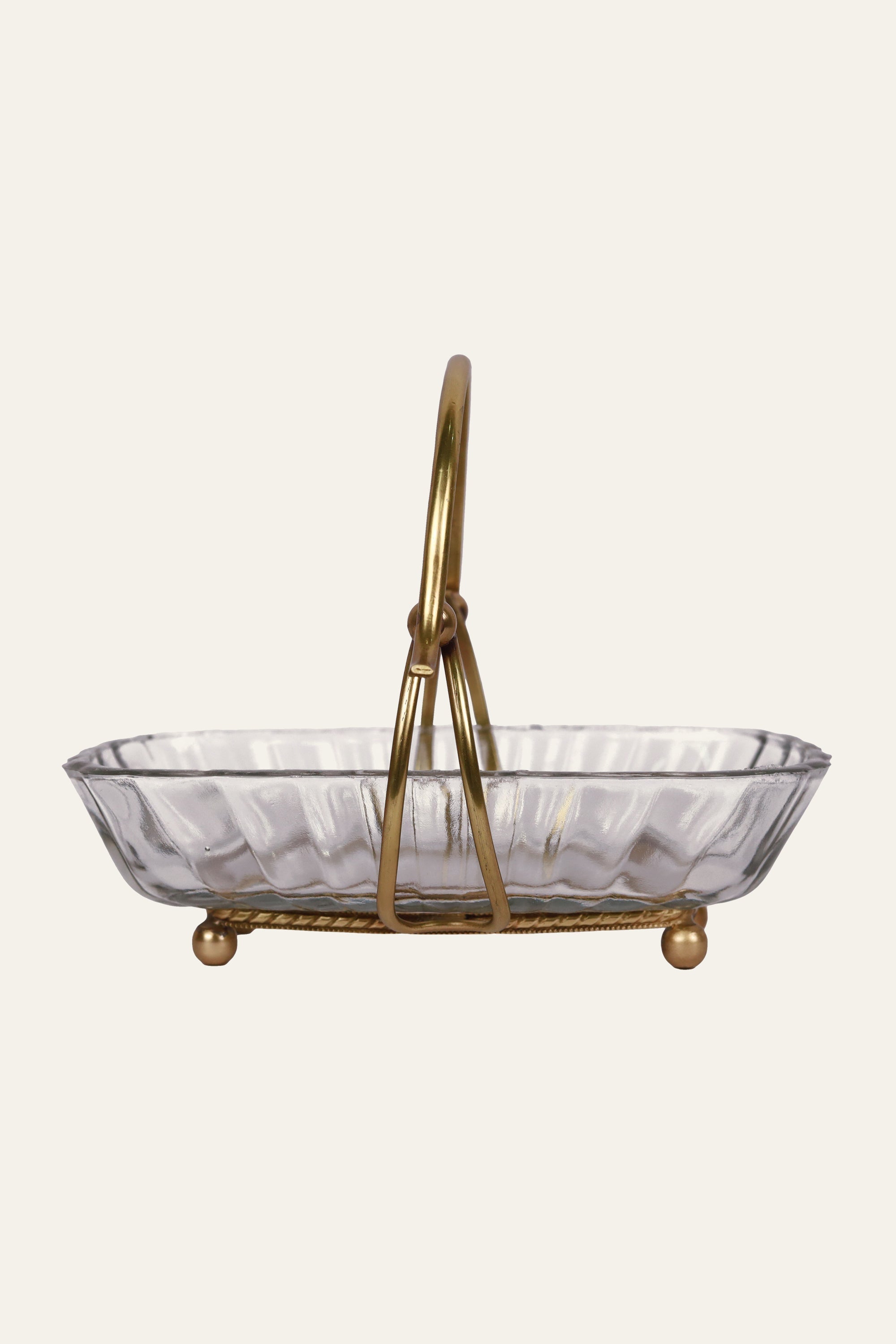 Vintage Glass Decorative Tray with Brass Handle