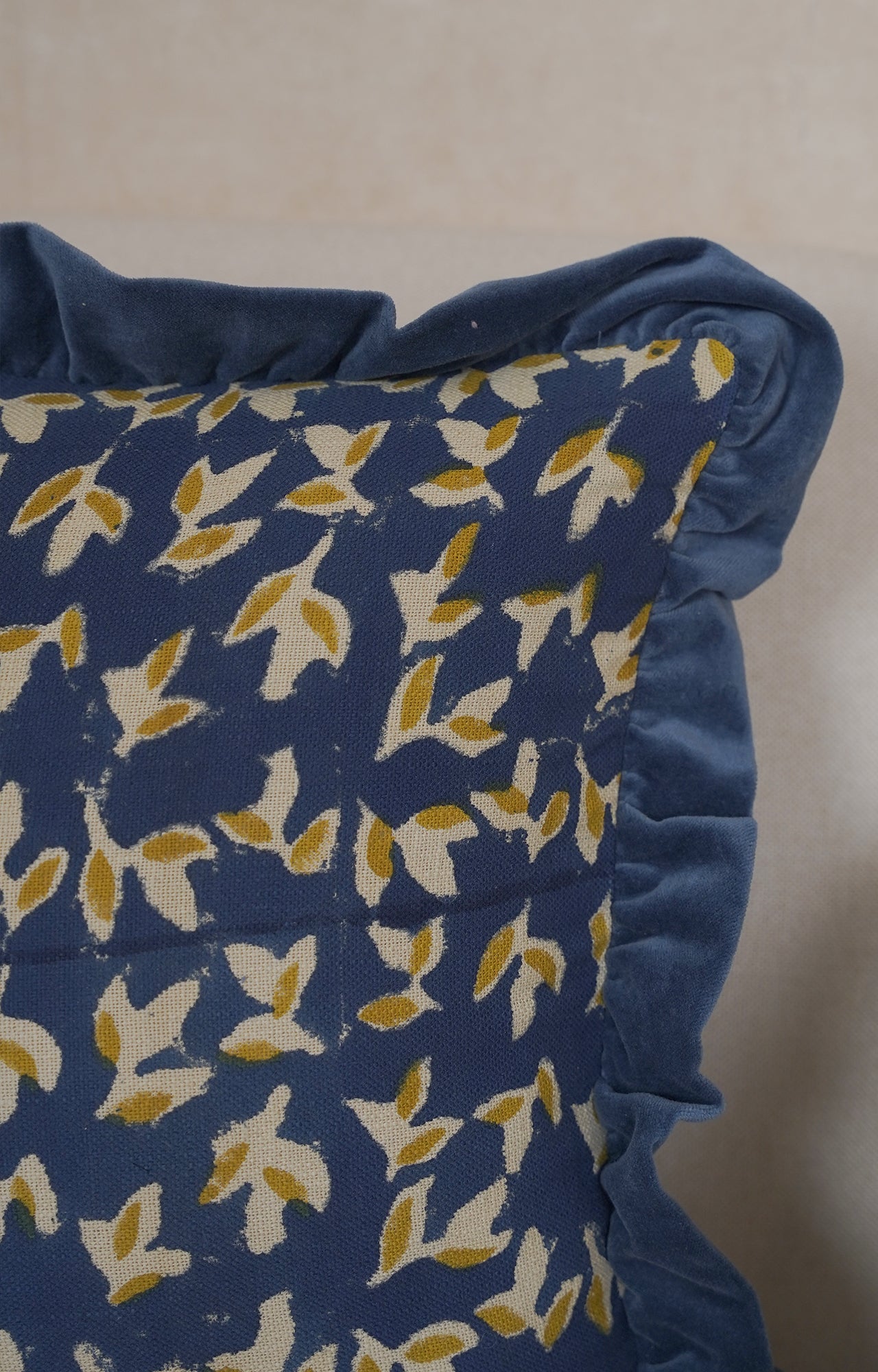 Midnight Birdsong Ruffle Cushion Cover