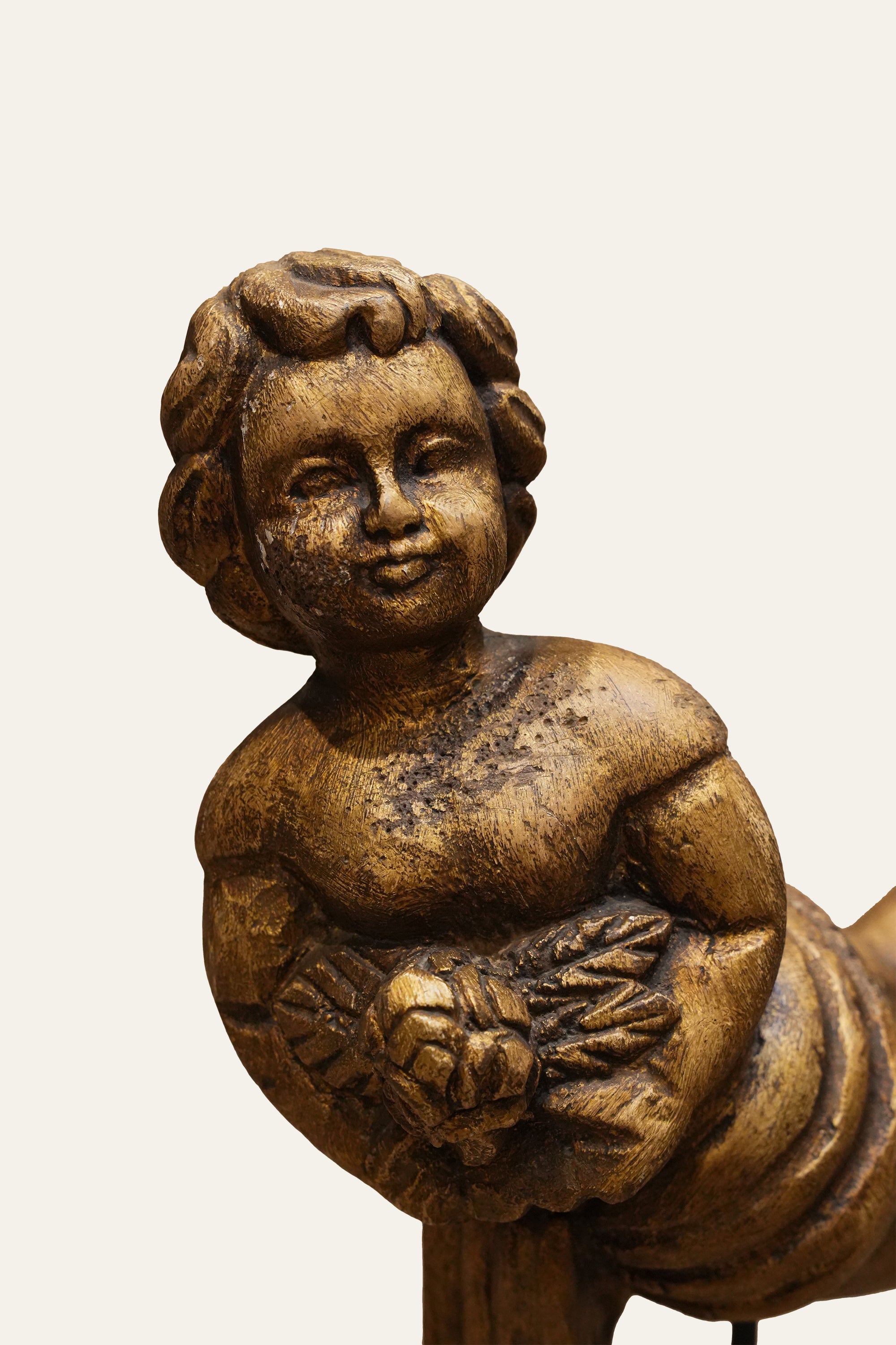 Cherub Statue on Display Stand in Wood