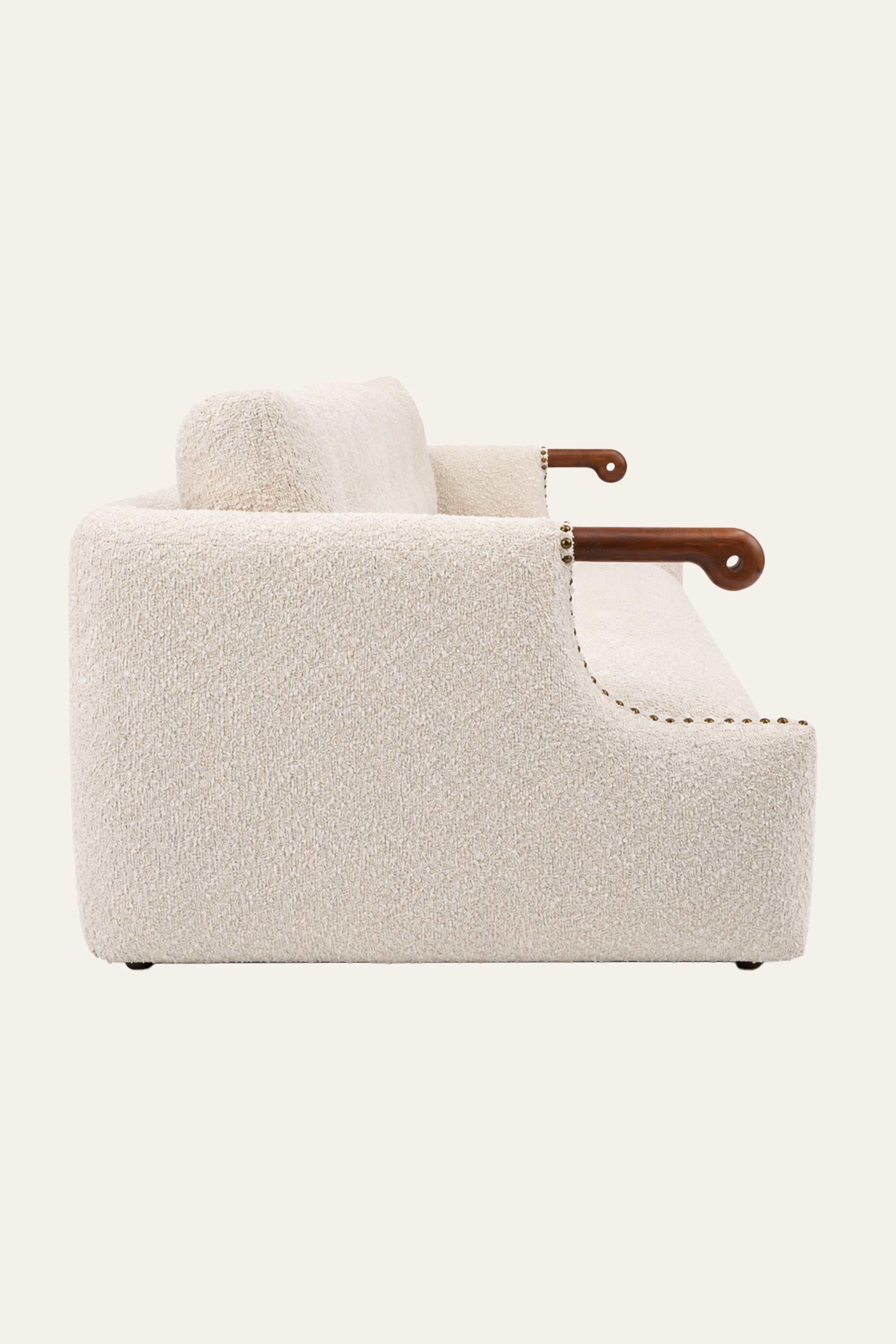 White Boucle Living Room Sofa with Nail Stud Detail