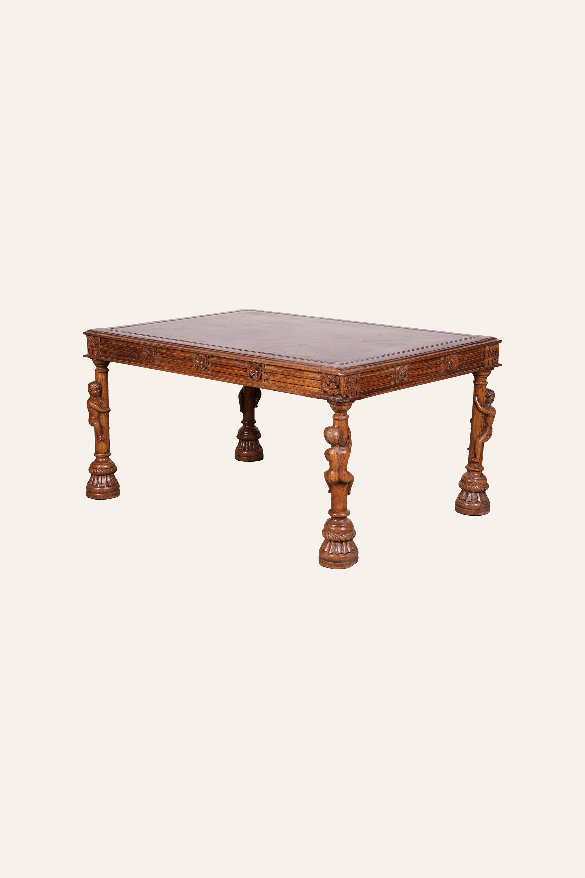 Indian Heritage Style Figural Leg Carved Coffee Table