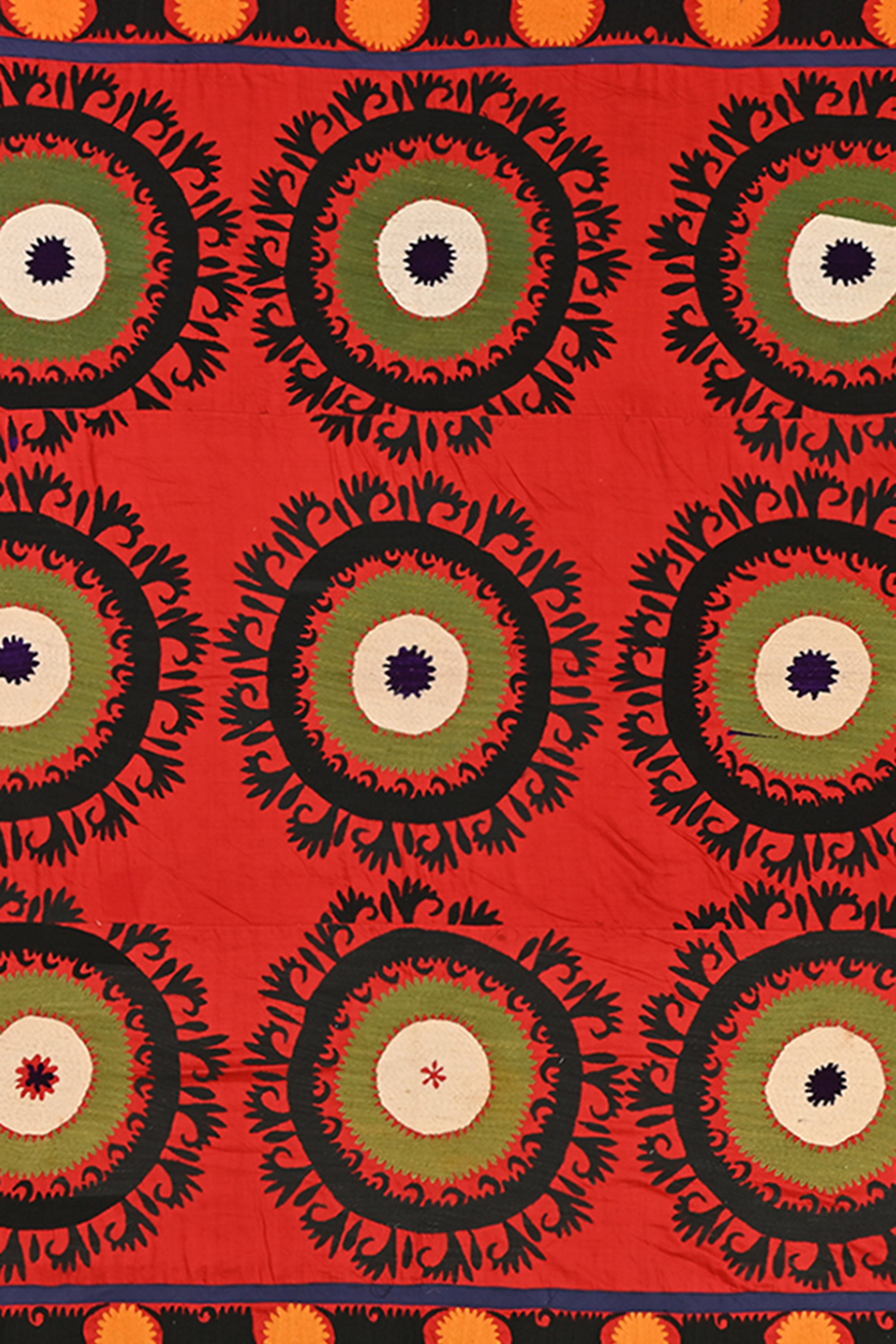 Sunburst Rosette Red & Green Suzani Textile Wall Decor