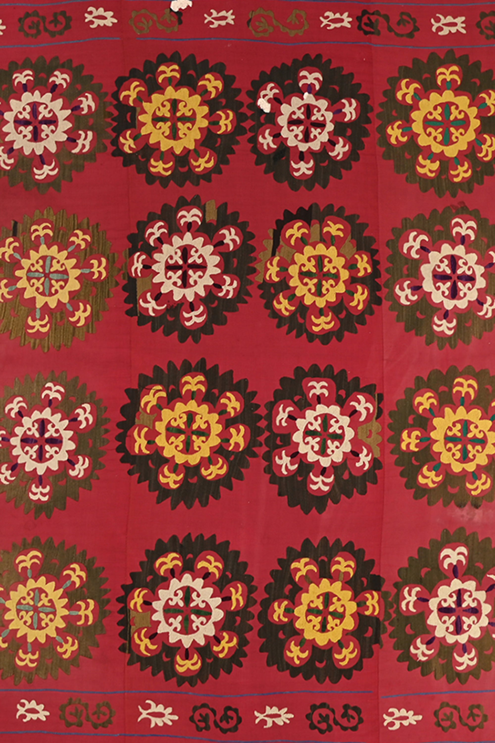 Red Floral Medallion Suzani Antique Wall Tapestry