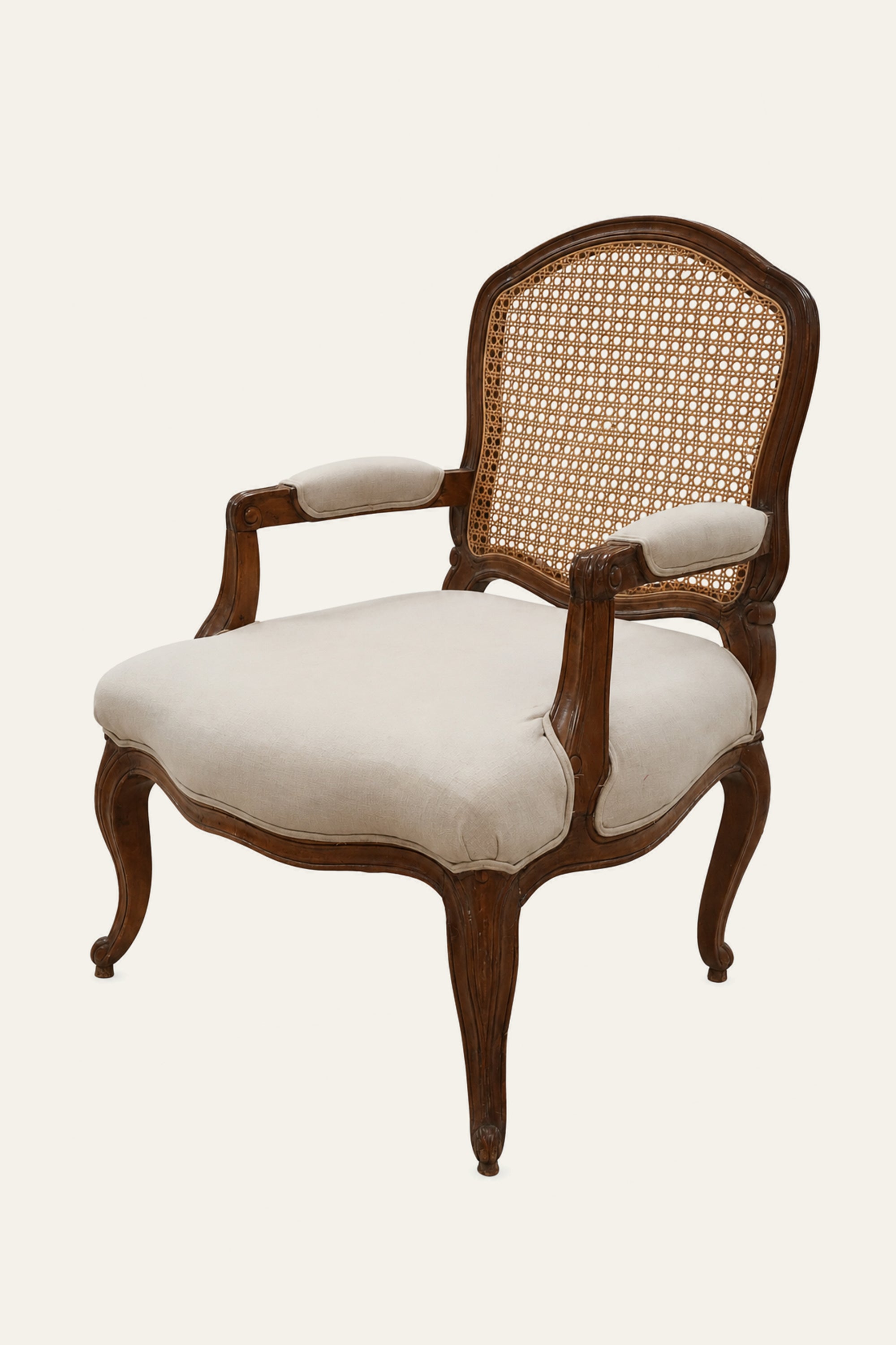 French Provincial Style Cane Back Upholstered Armchair