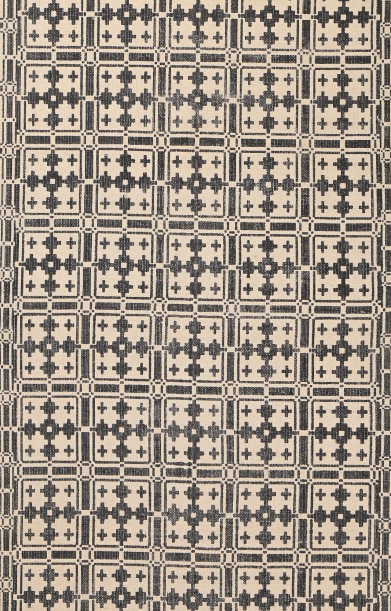 Handwoven Block Printed Trellis Area Rug (Beige)