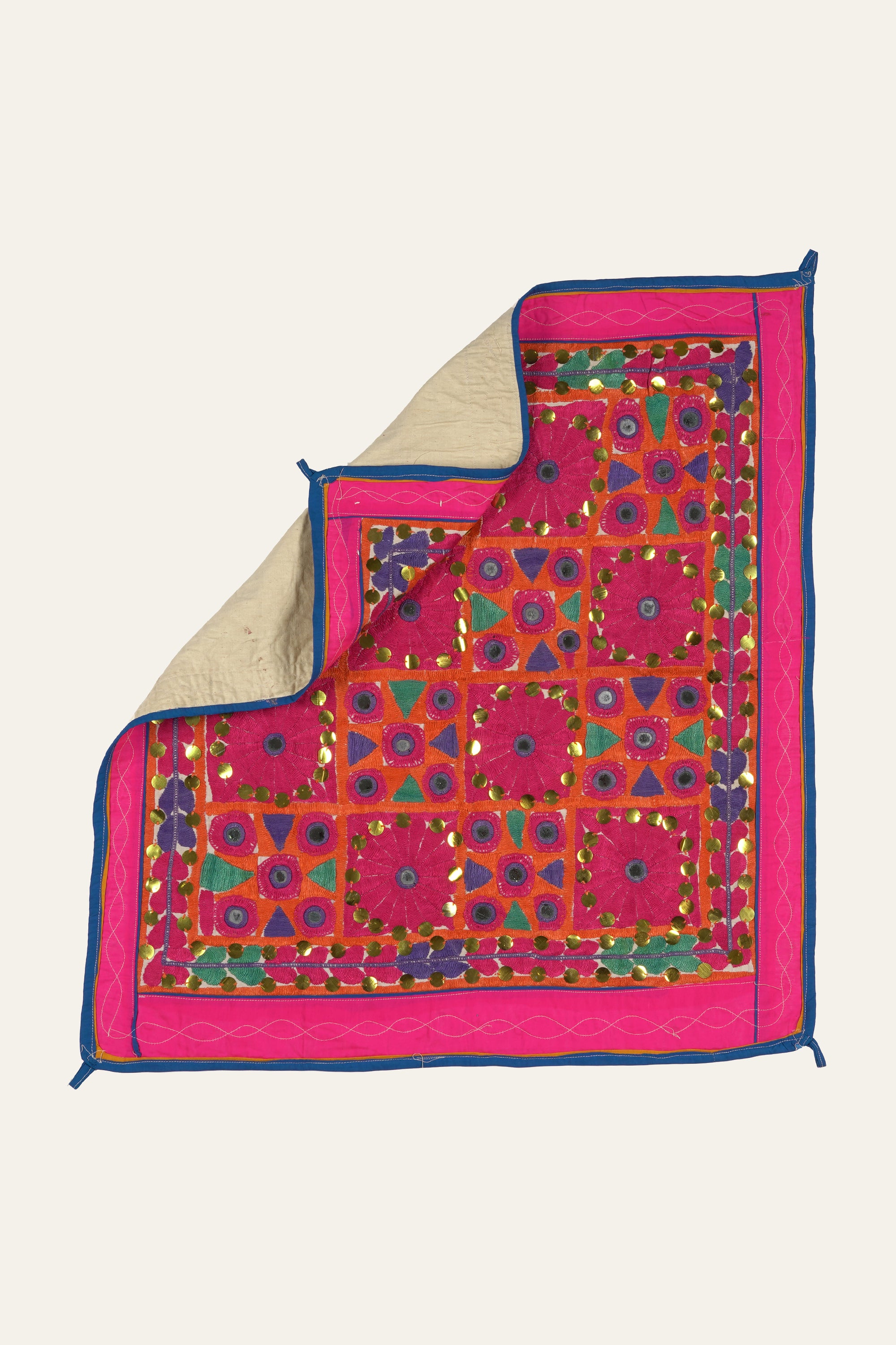 Magenta Mirror Work Gujarati Textile Wall Tapestry