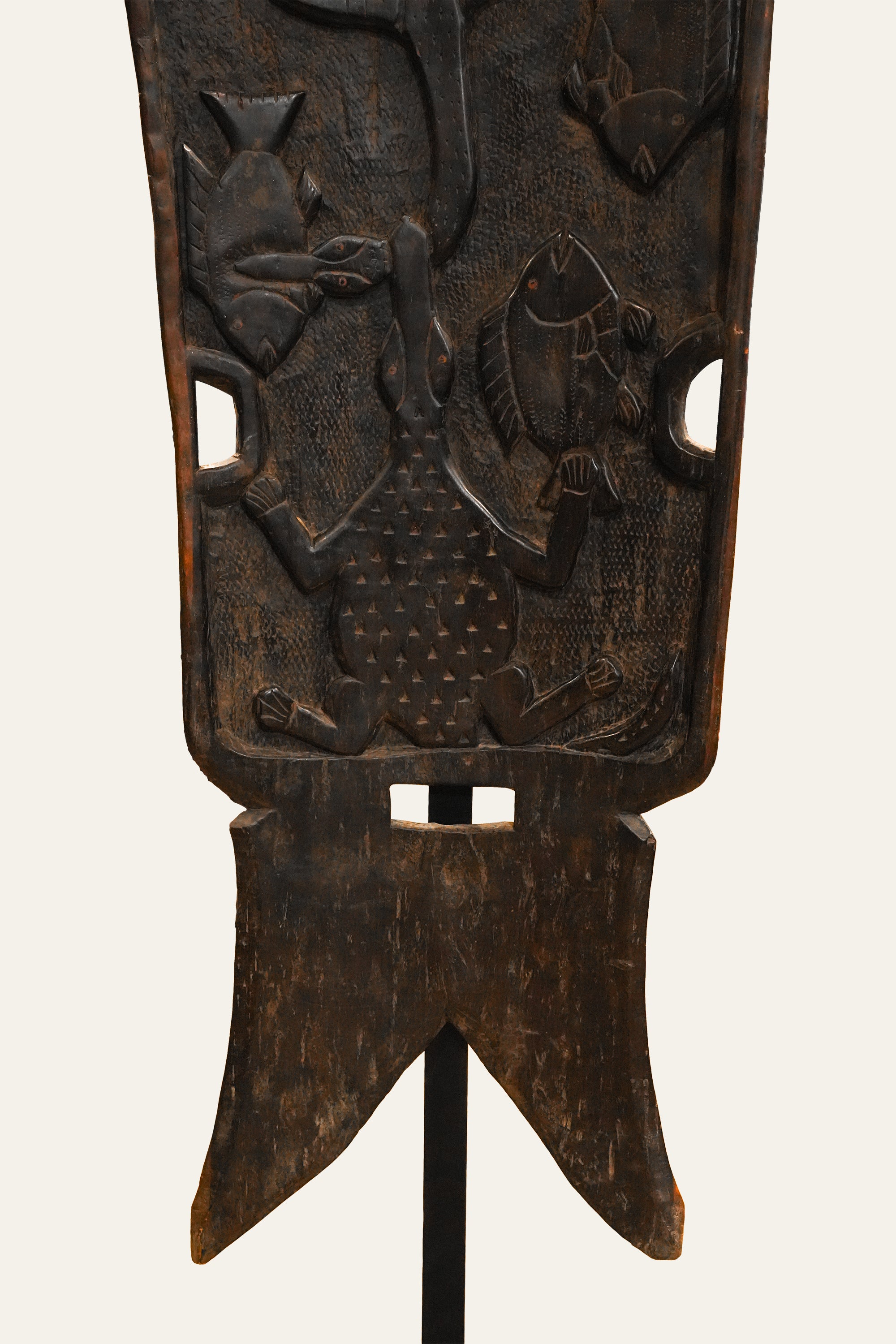 Tribal Carved Wooden Standing Decor on Metal Base