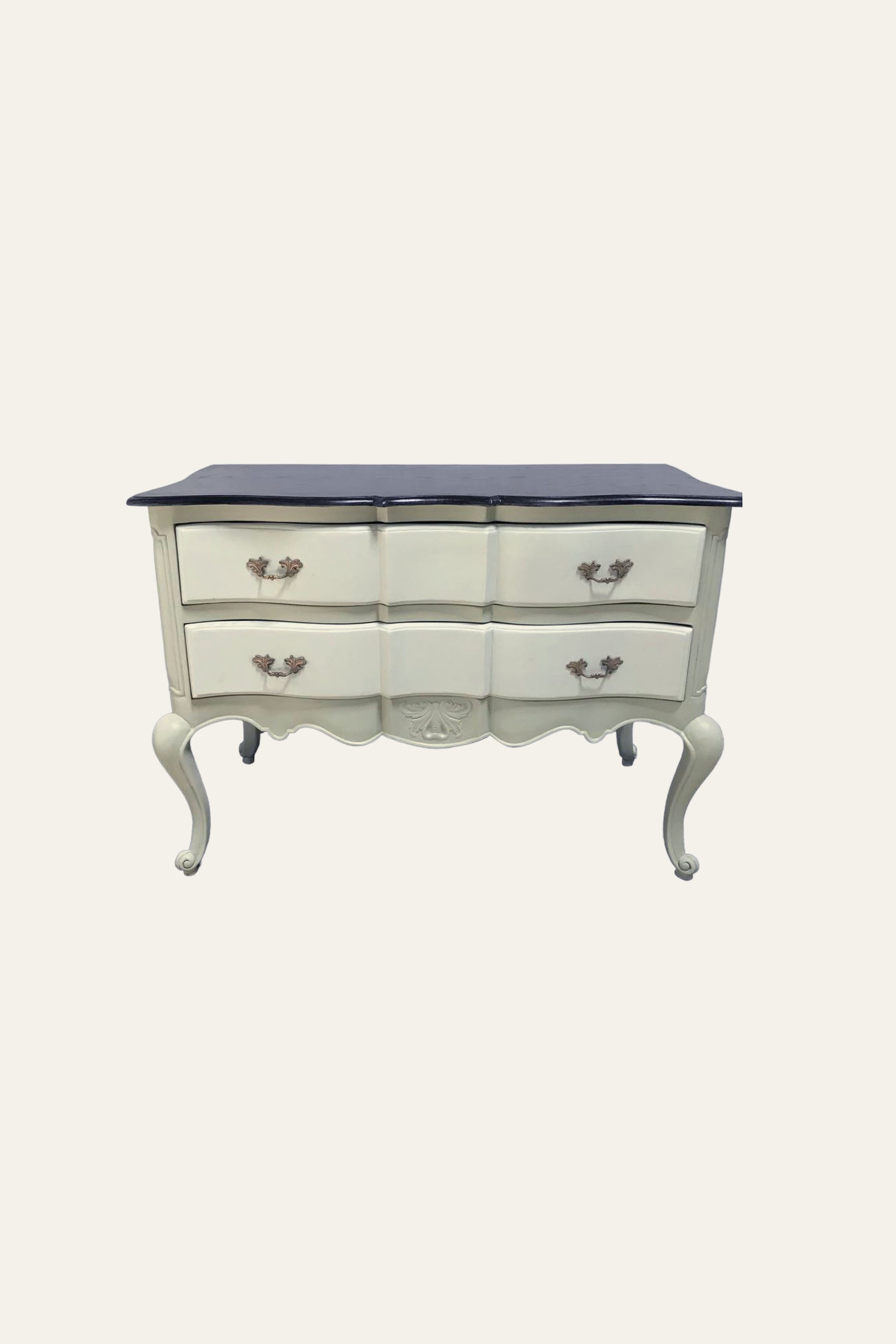 White French Provincial 2-Drawer Chest of Drawers with Black Top
