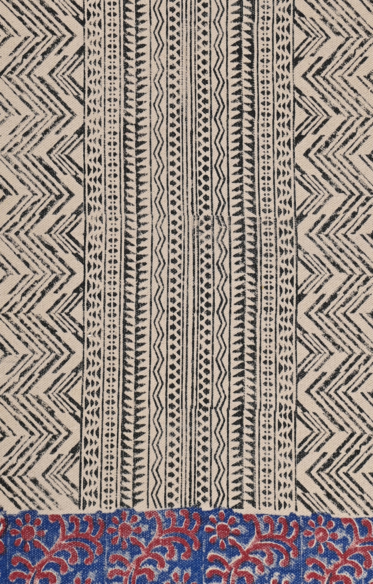 Chevron & Floral Panel Block-Printed Rug