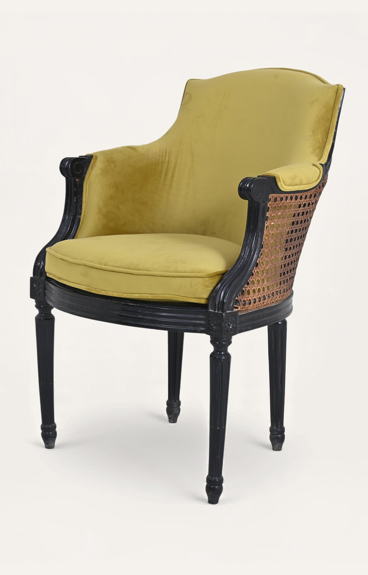 Classic Black and Yellow Velvet with Cane Arm Chair