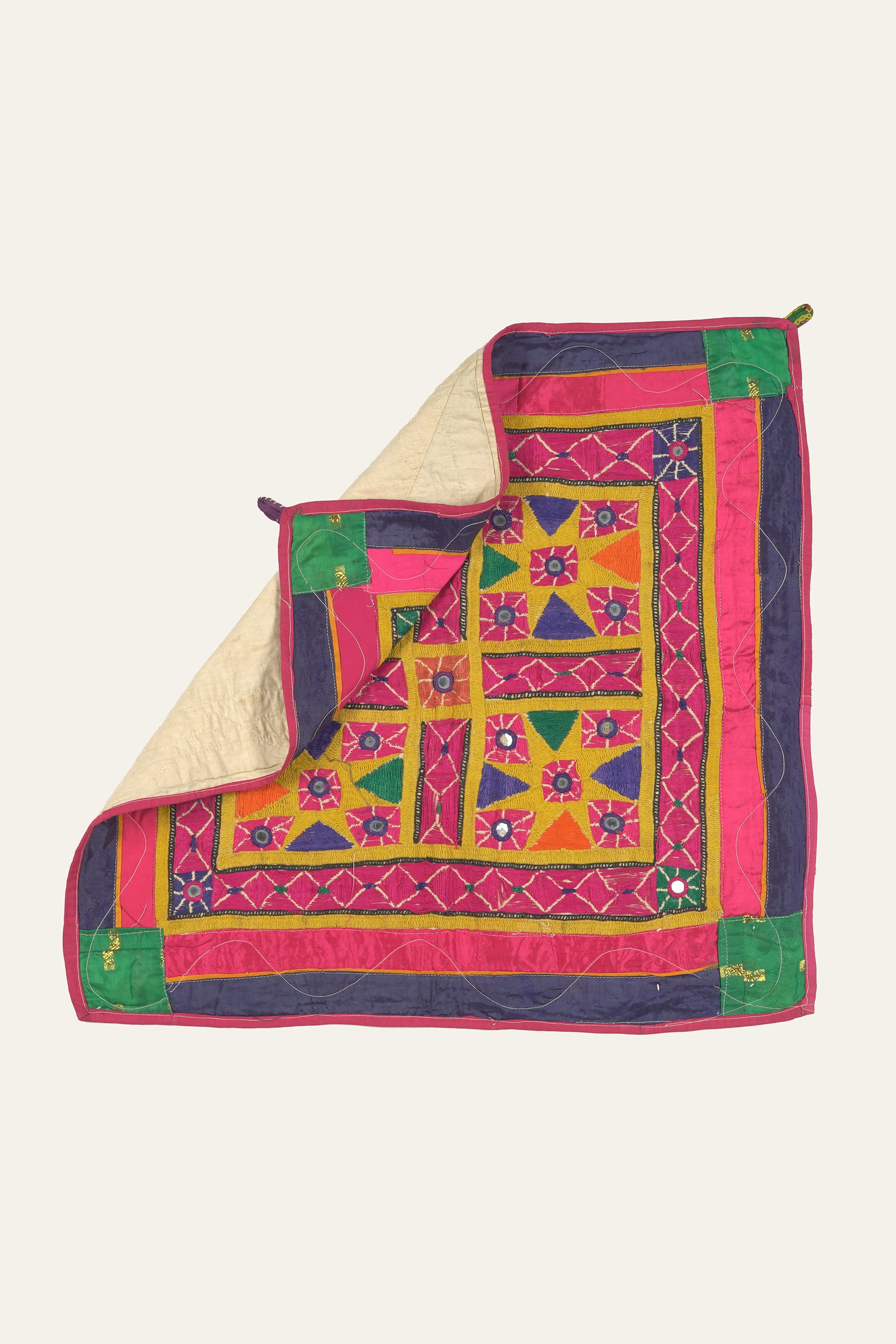 Fuchsia Mirrorwork Gujarati Textile Panel Wall Decor