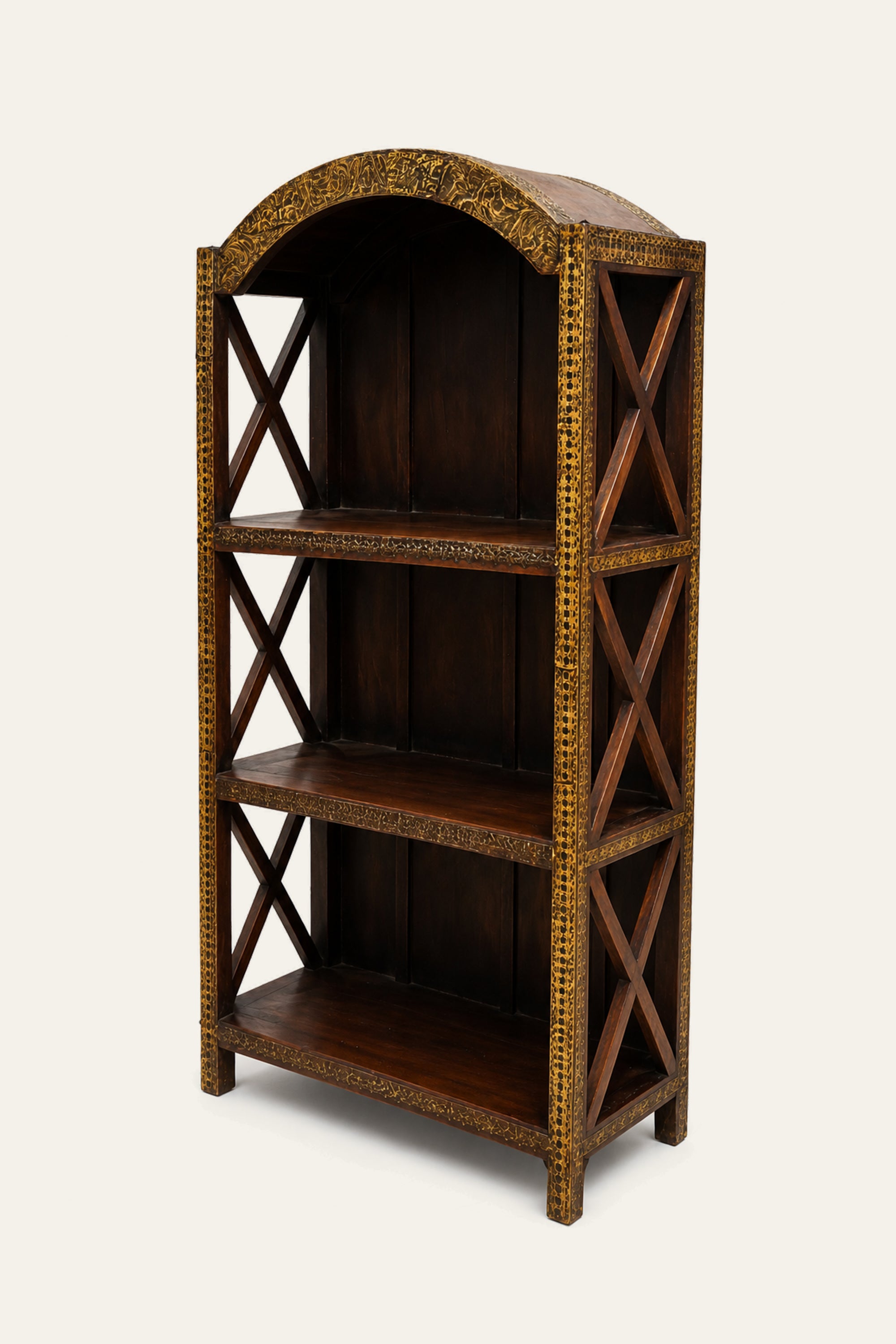 Curved 3-Tiered Shelf with X-side Cross Brace