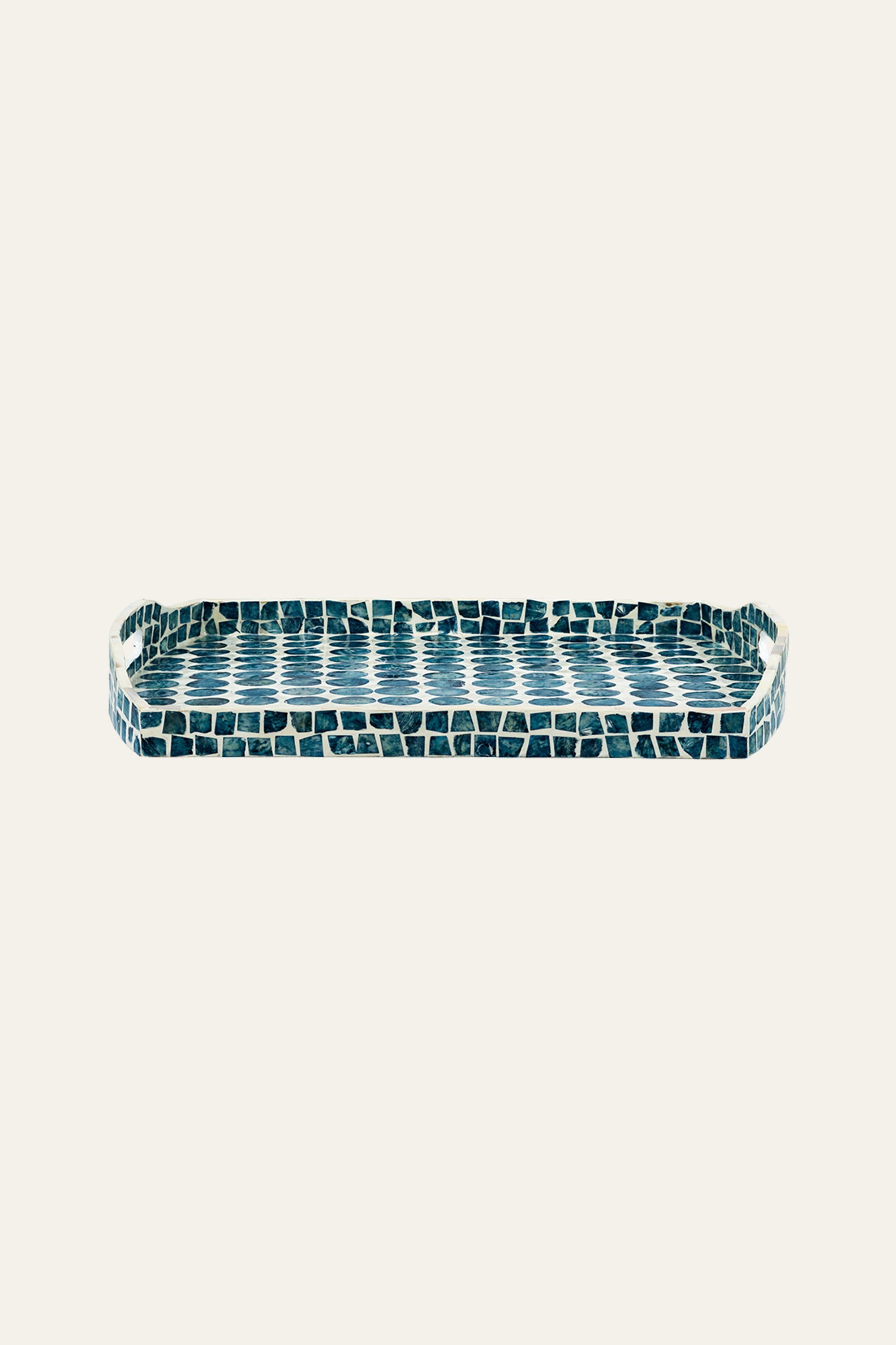 Blue and White Mother of Pearl Inlay Serving Plate