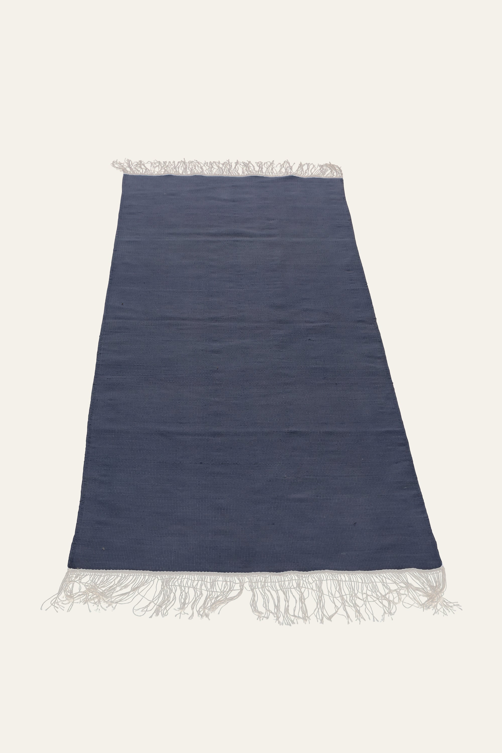 Steel Blue Washable Cotton Yoga Mat with White Fringe