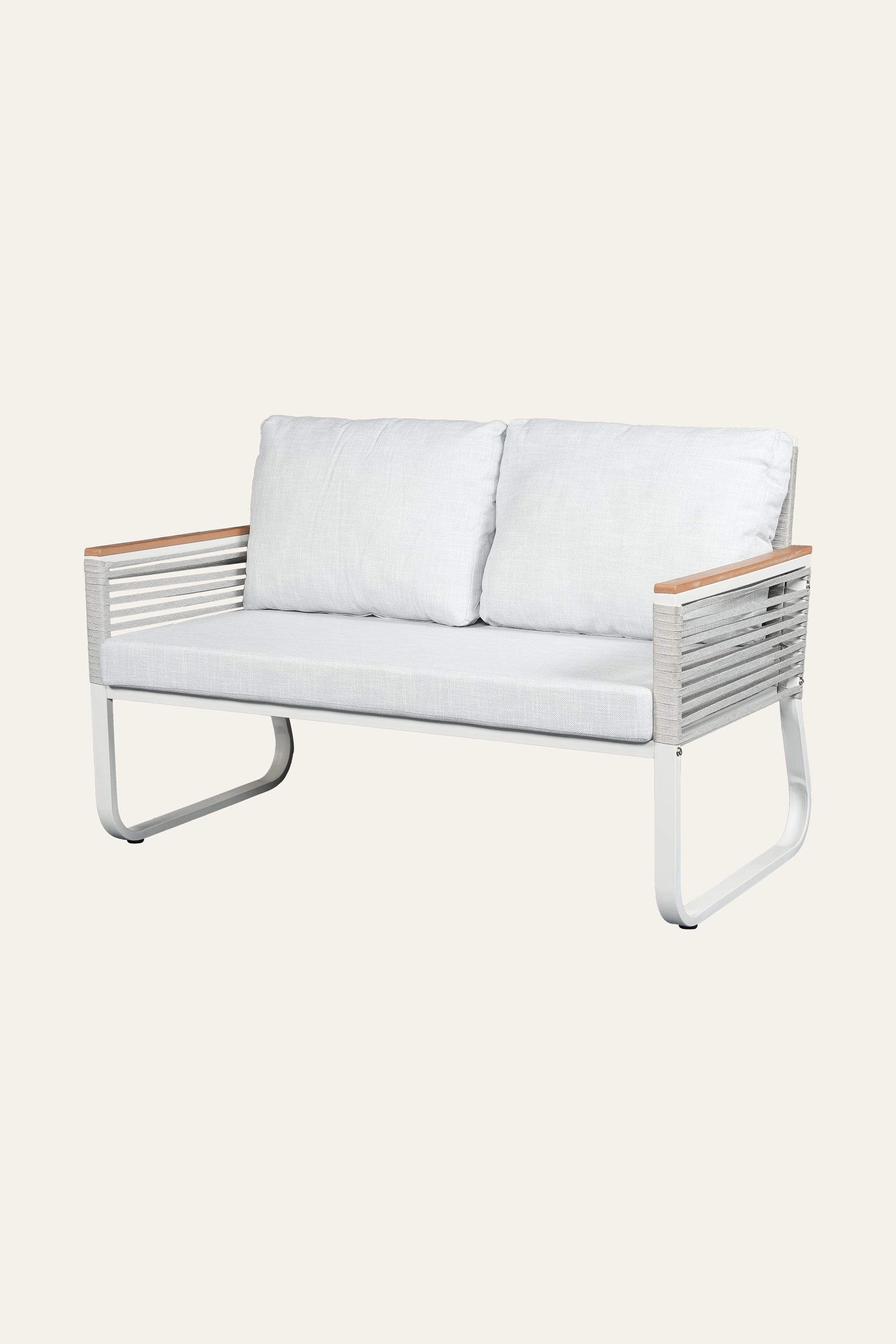 Modern Outdoor 2 Seater Sofa in White Metal Frame with Woven Rope
