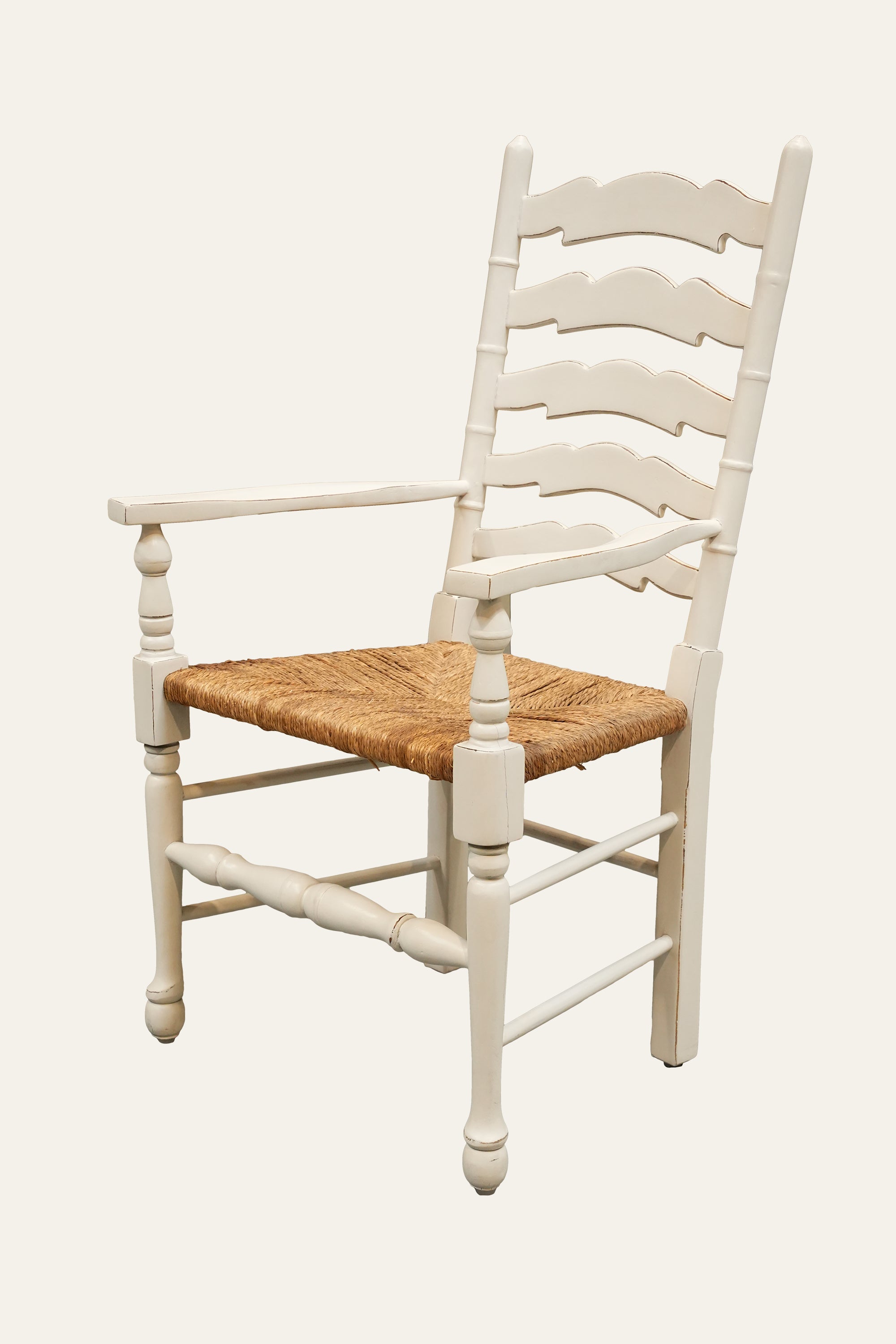 White Scalloped Armchair with Natural Fiber Seat