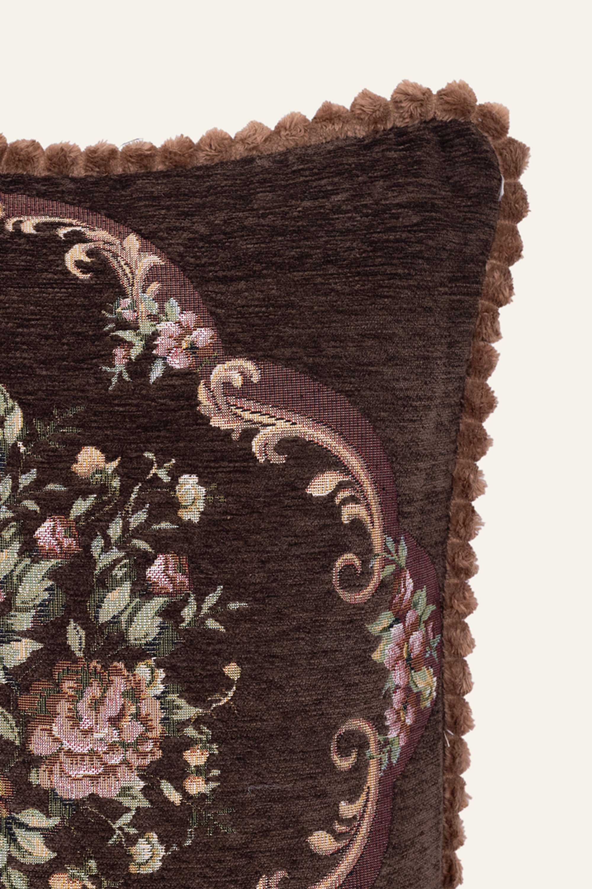 Chocolate Brown Floral Motif Embroidered Cushion