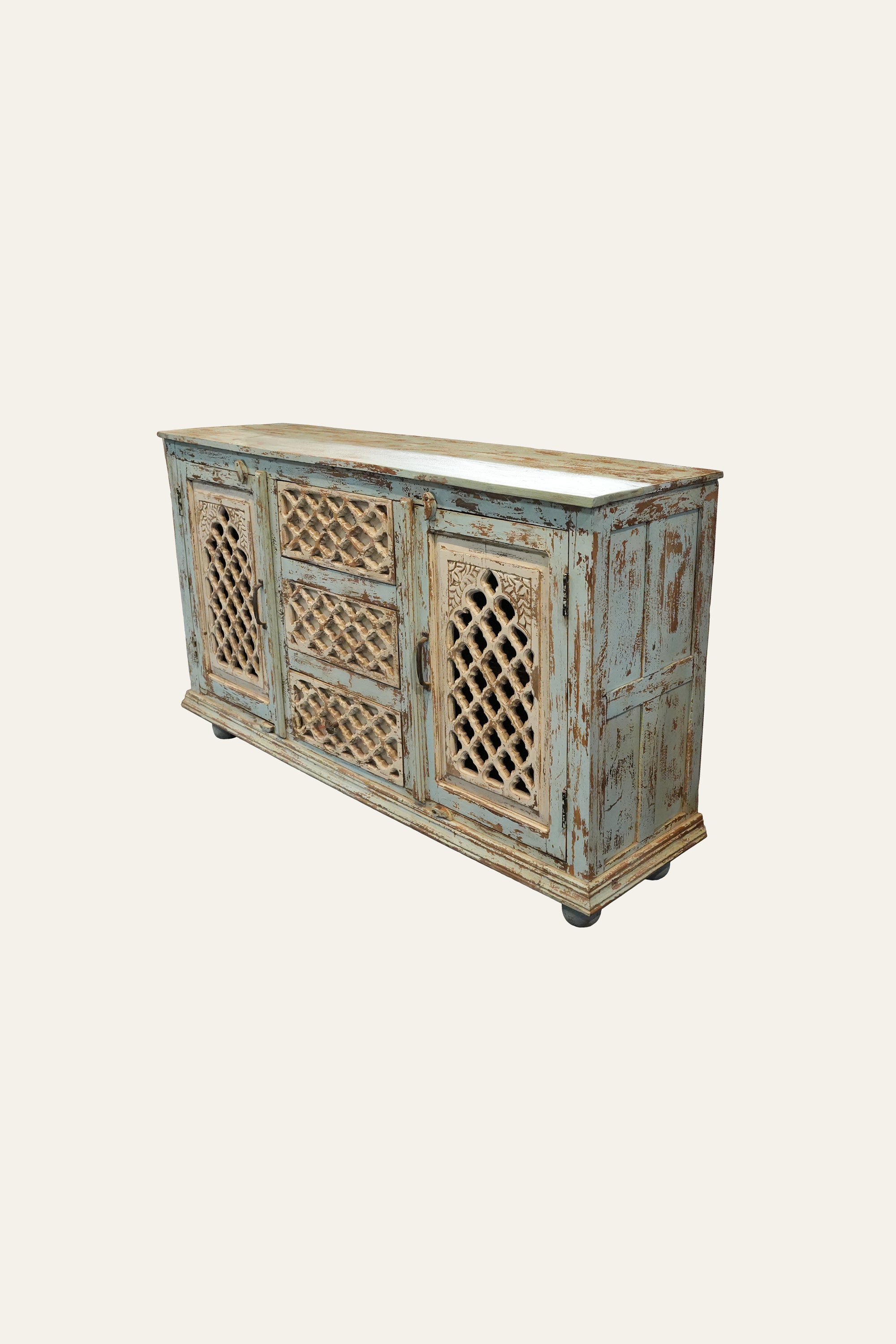 Vintage Style Carved Wooden Jali Cabinet for Storage