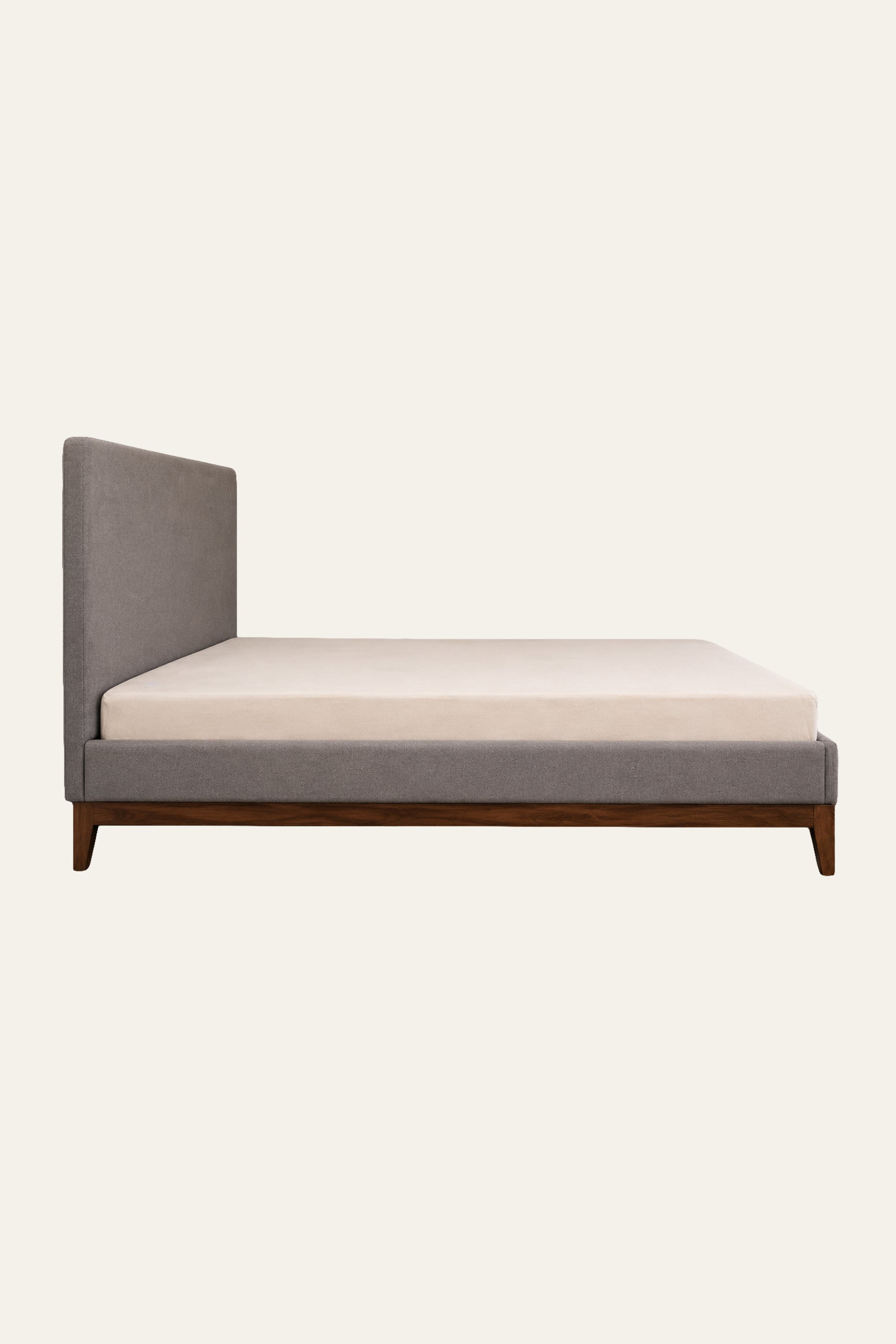 Grey Upholstered Platform Bed with Wood Frame