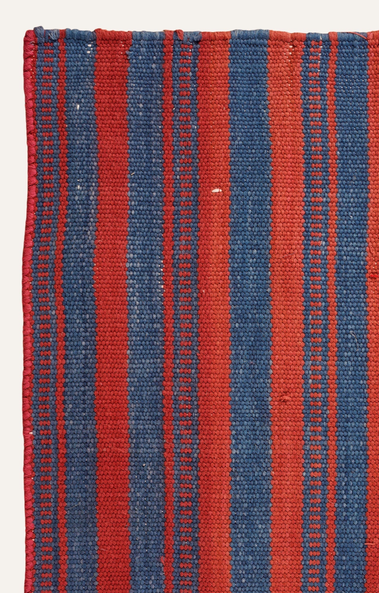 Handwoven Red & Indigo Striped Flatweave Rug