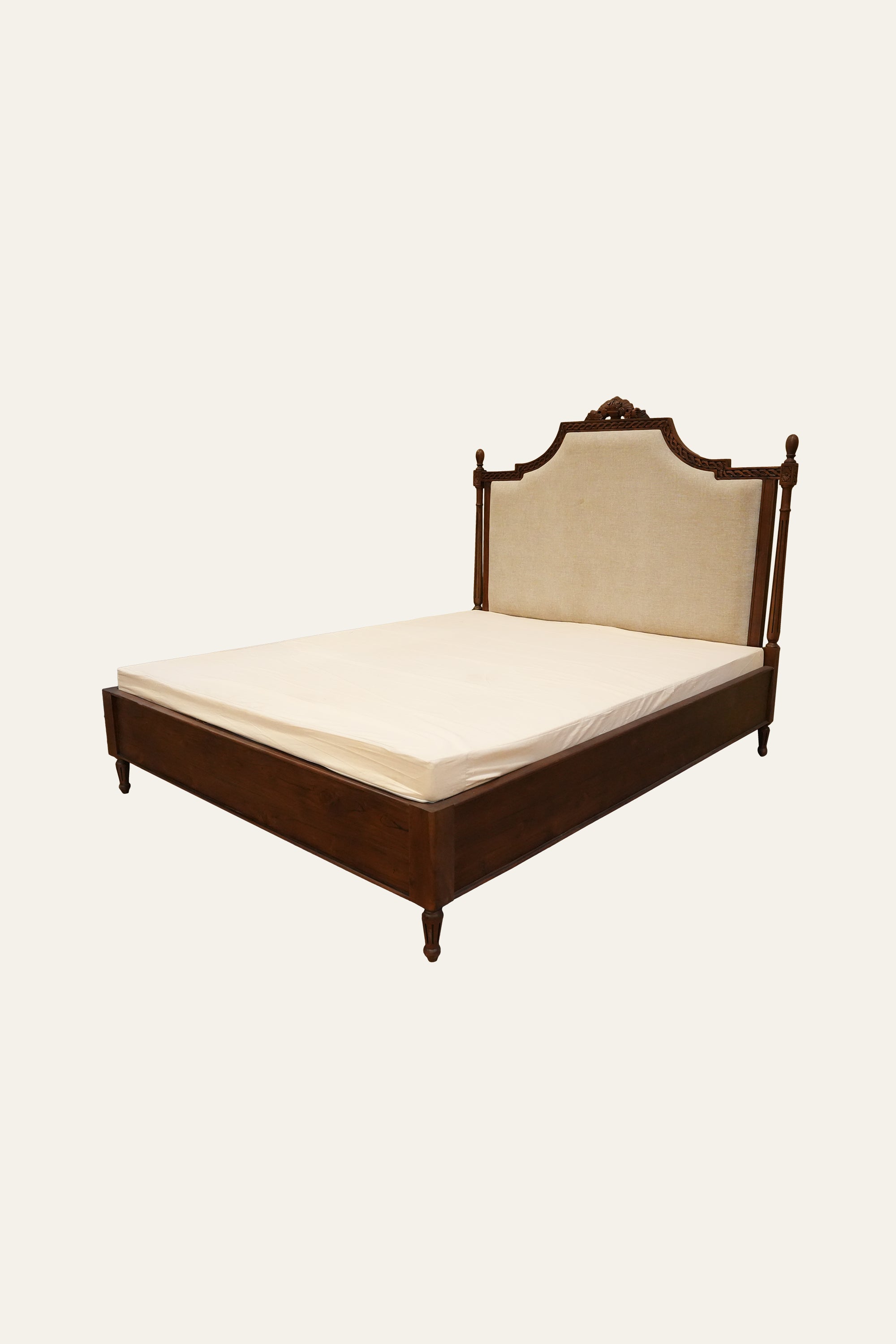 Wooden Upholstered Double Bed with Curved Headboard
