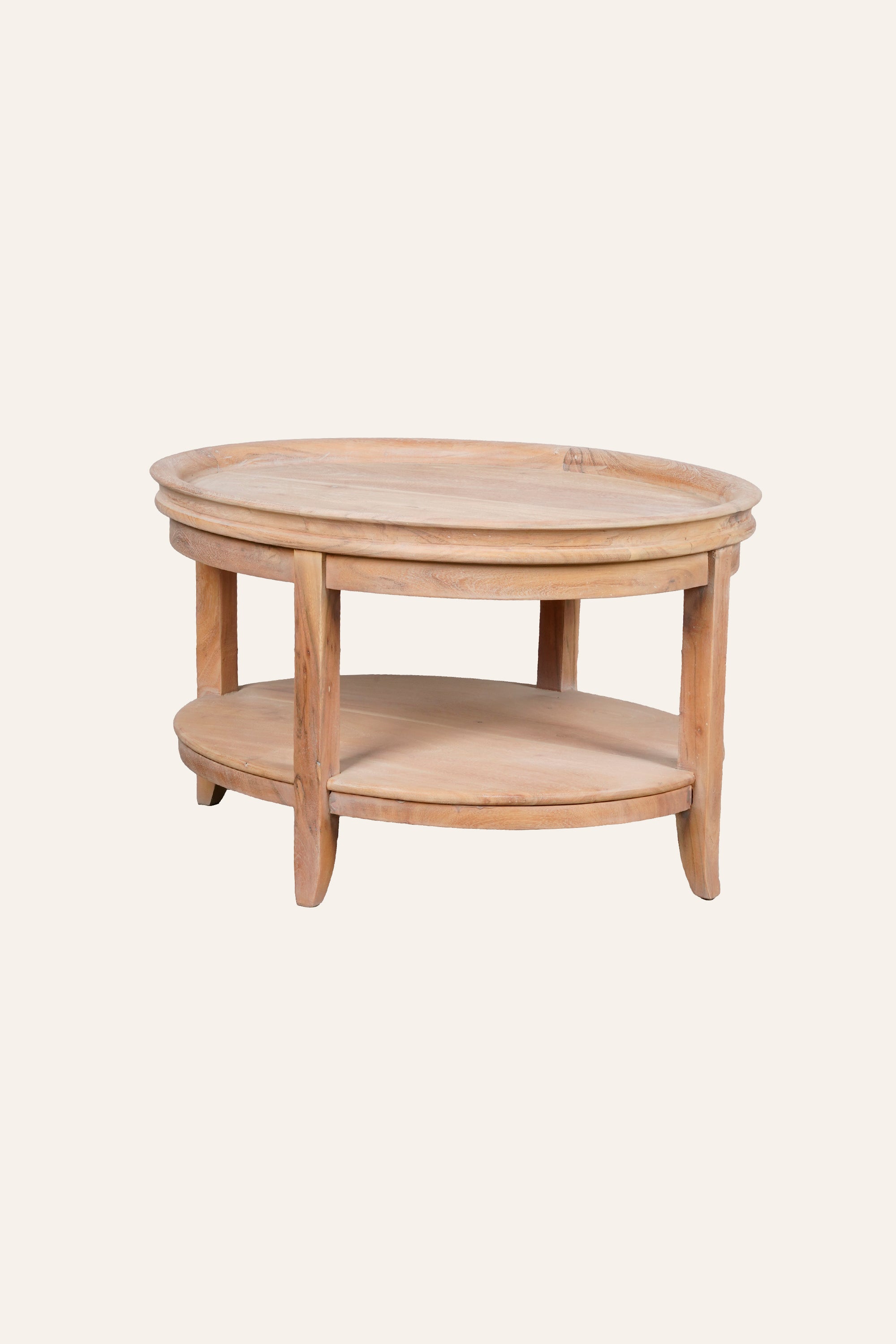 Round Two Tier Wooden Coffee Table with Open Shelf