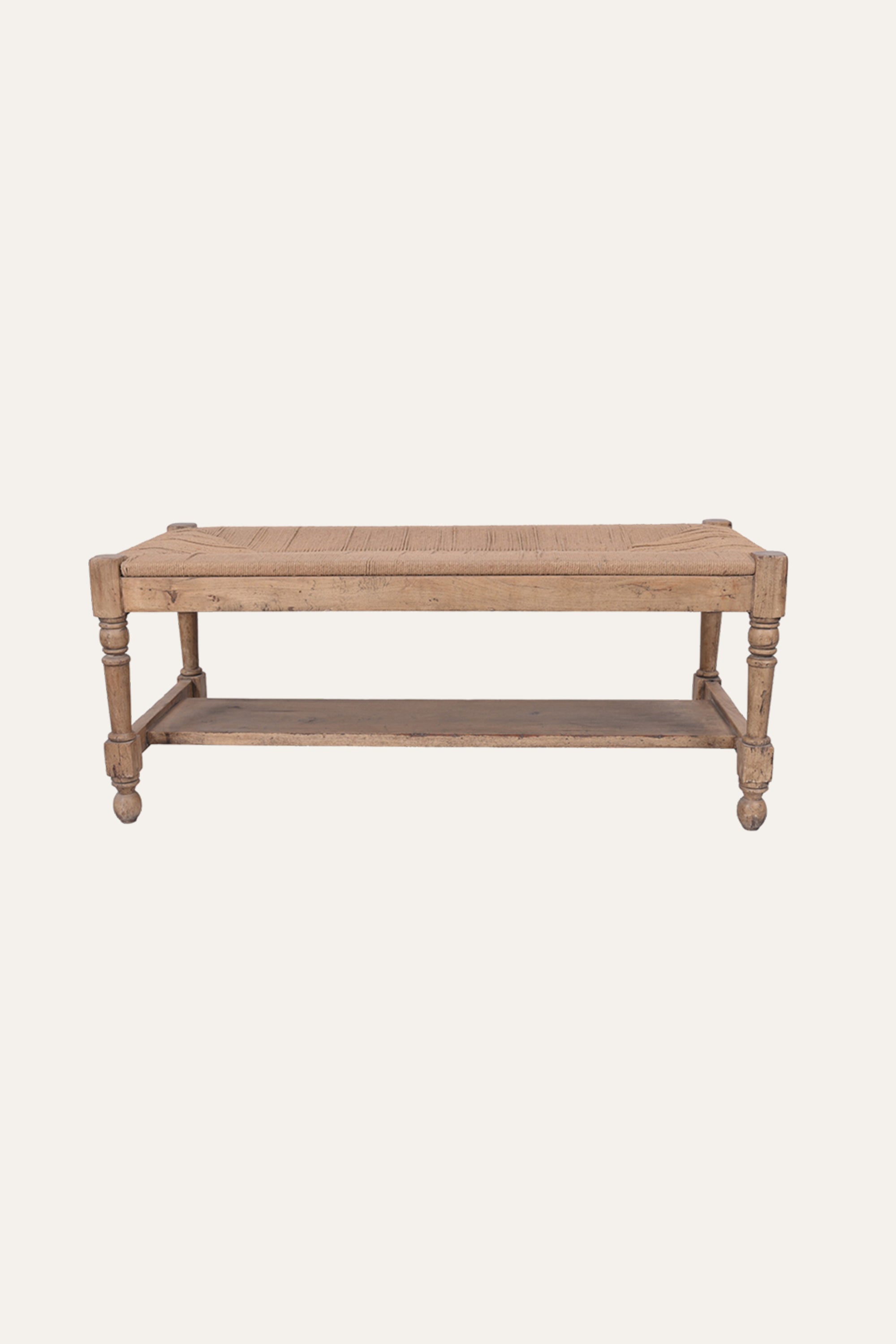 Living Room Wooden Bench with Woven Upholstery